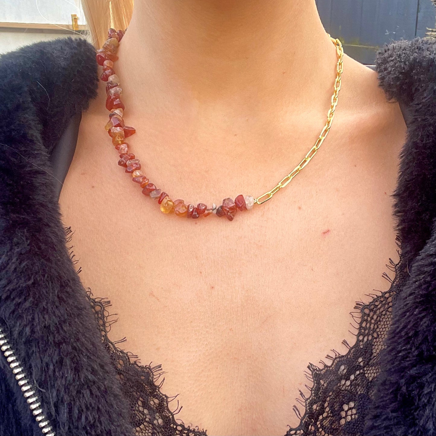 Carnelian Chip Choker Necklace