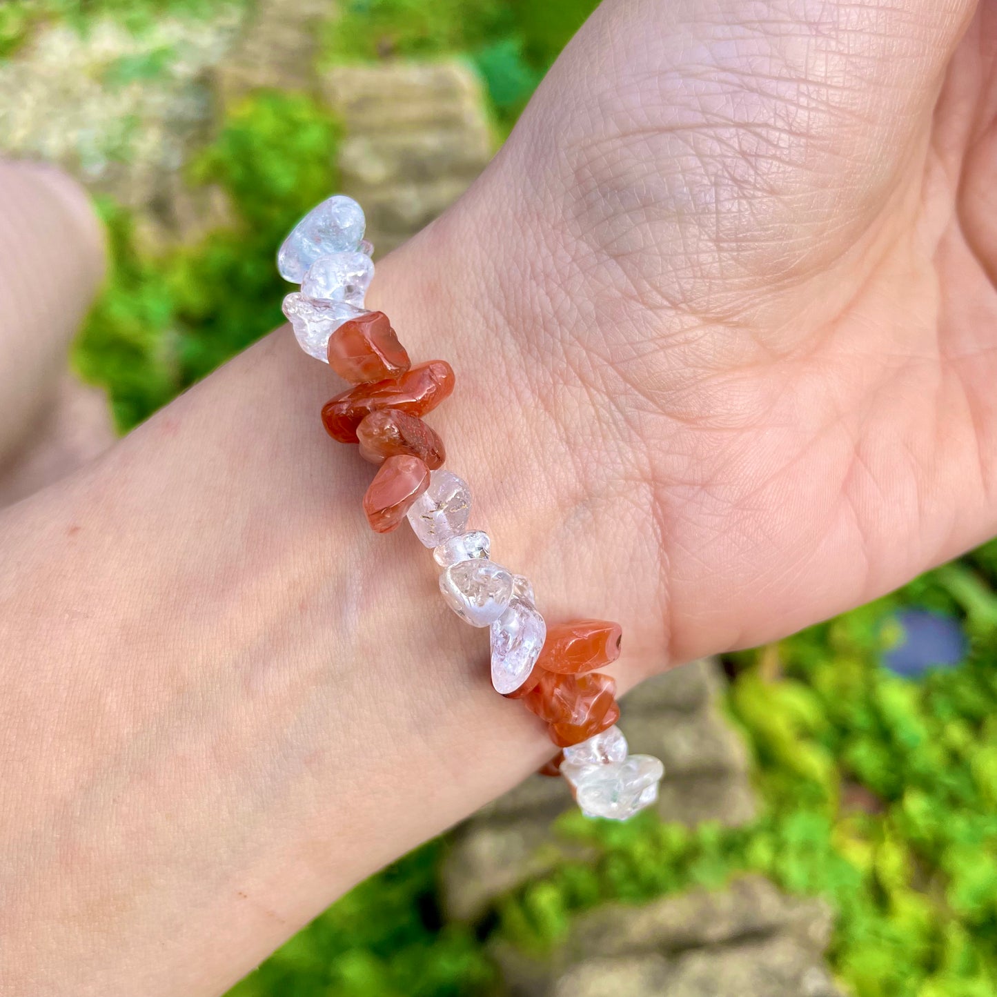 Clear Quartz and Carnelian Chip Bracelets ❤️🤍❤️