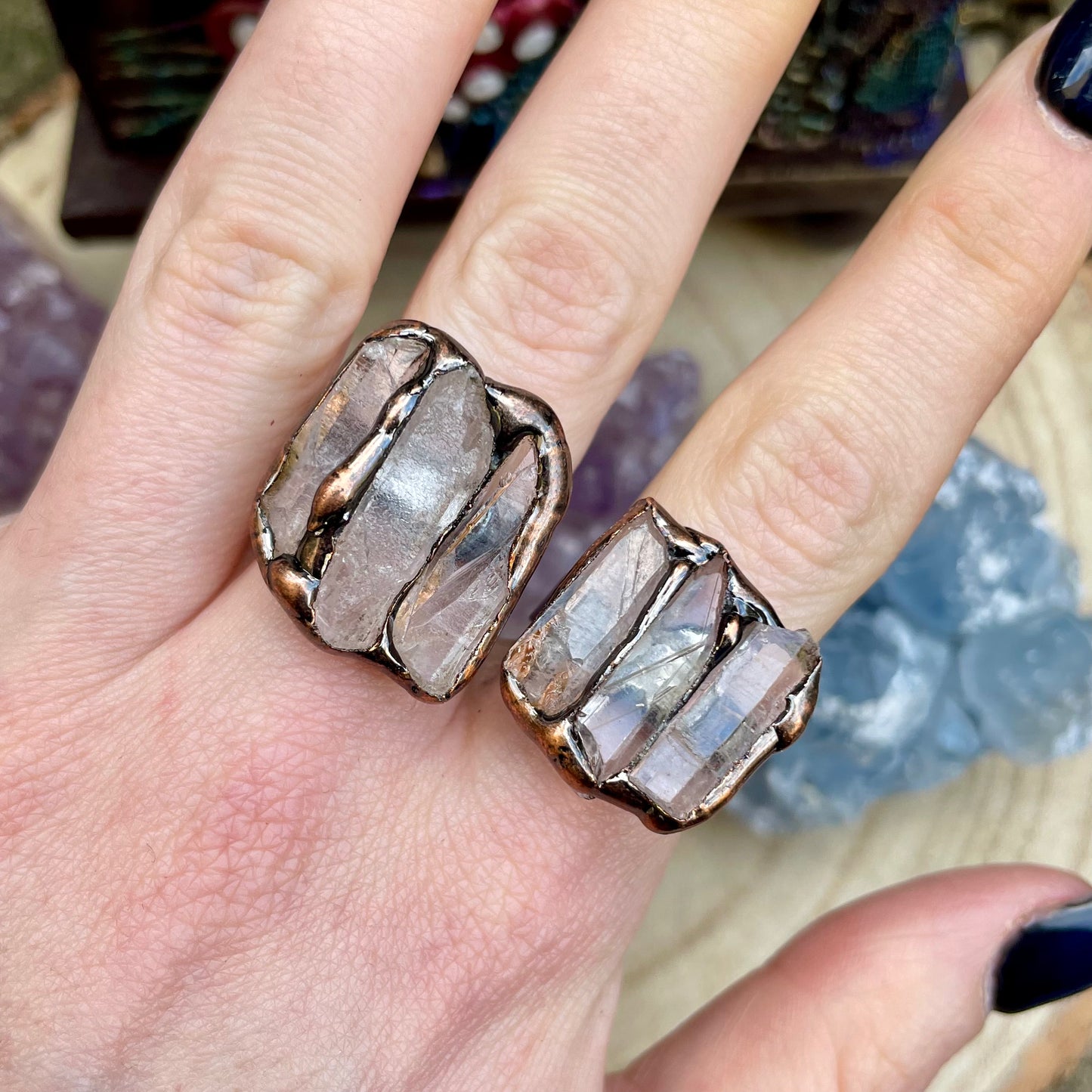 Clear Quartz Triple Strip Antique Style Ring 🤍🤎