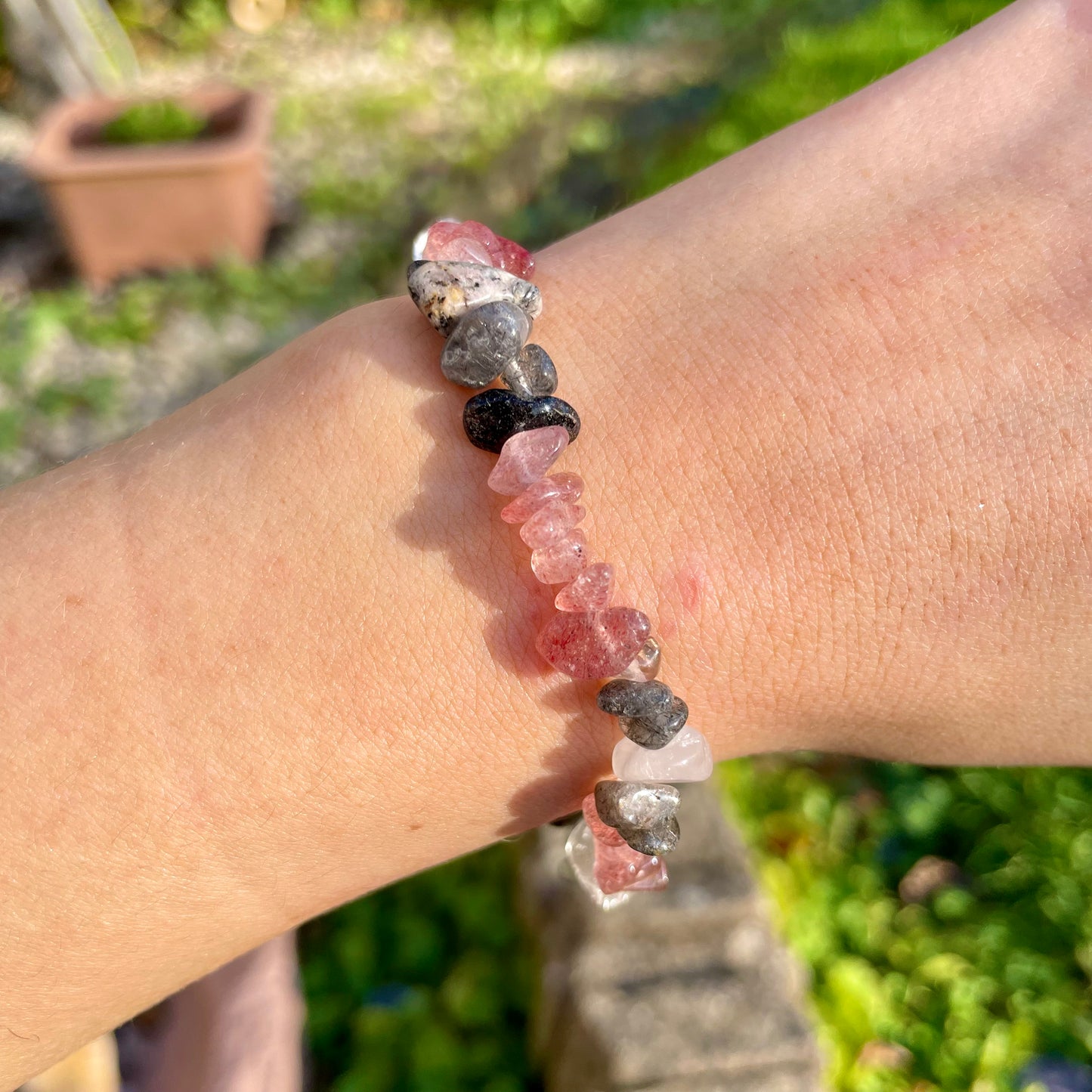 Strawberry Quartz and Rutilated Quartz Chip Bracelets ππ€π