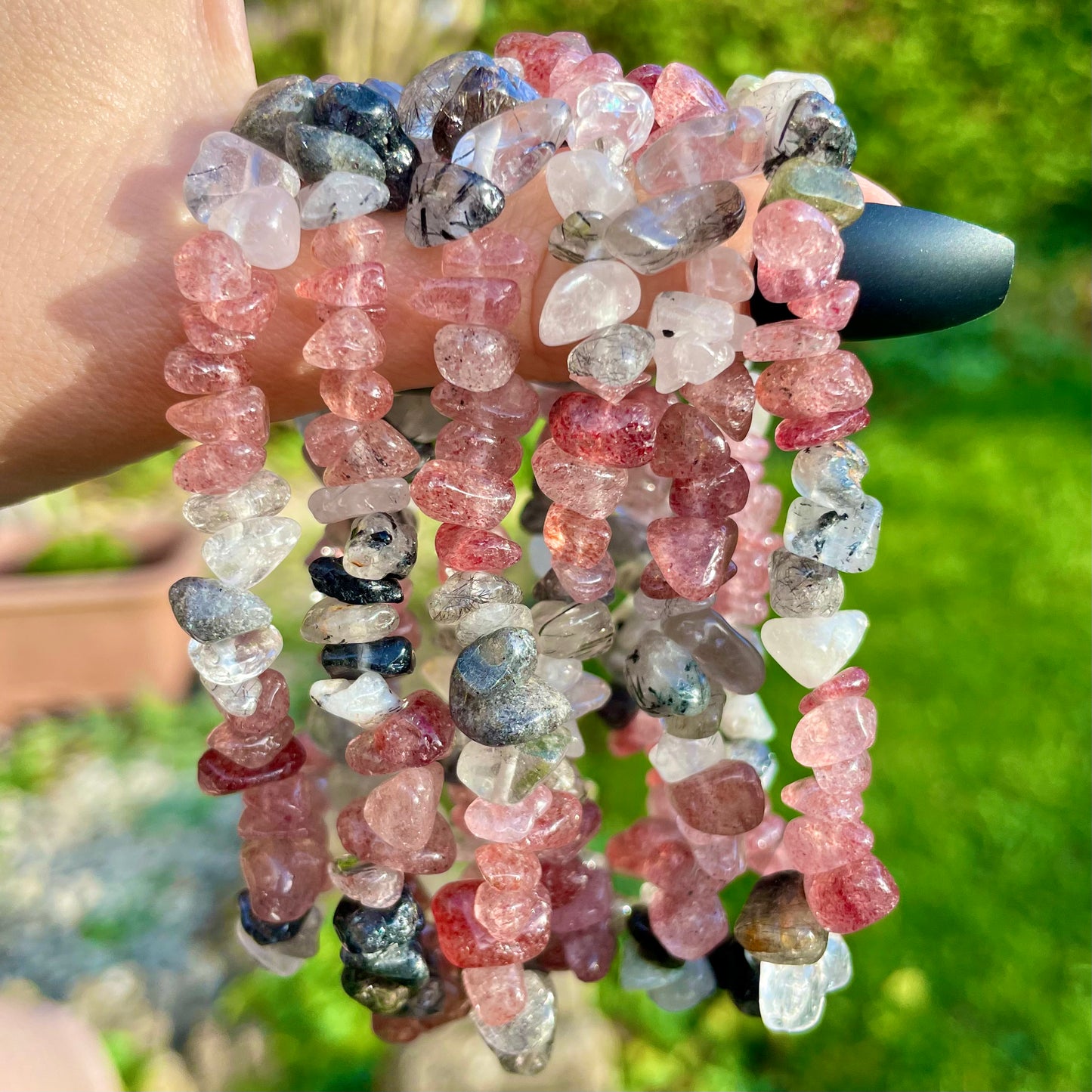 Strawberry Quartz and Rutilated Quartz Chip Bracelets ππ€π