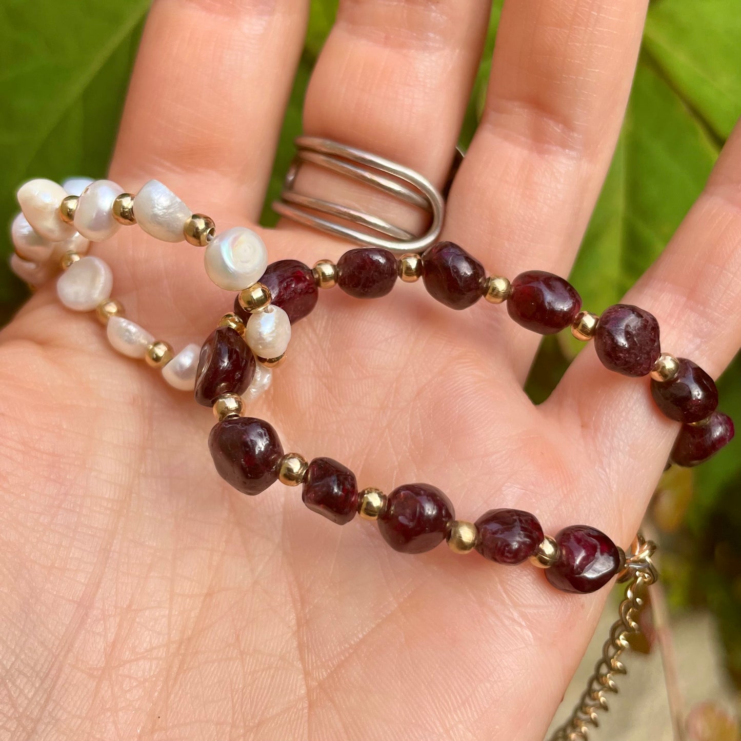 Red Garnet and Pearl Choker Necklace