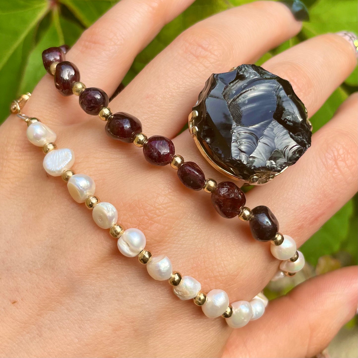 Red Garnet and Pearl Choker Necklace