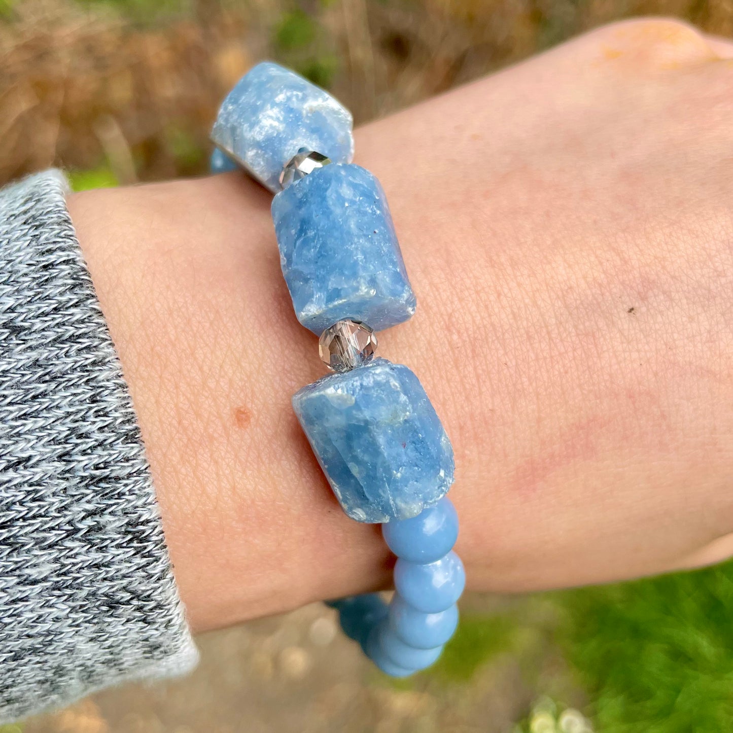 Angelite and Raw Celestite Beaded Bracelet 😇💎✨