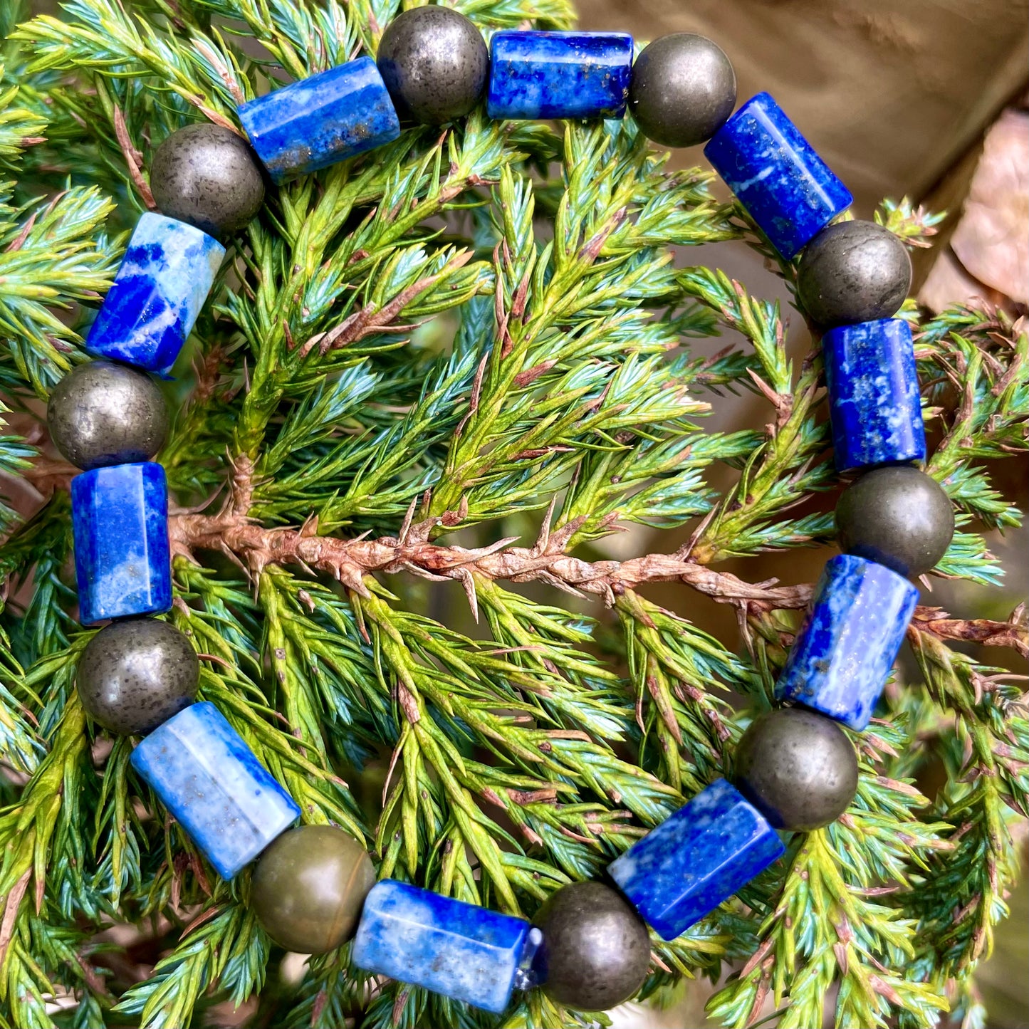 Lapis Lazuli and Pyrite Beaded Bracelet 💙💫