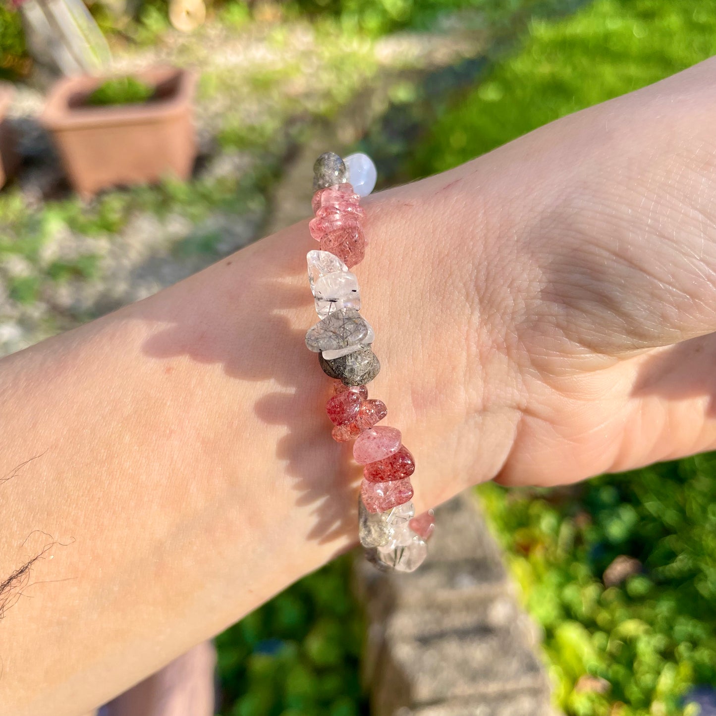 Strawberry Quartz and Rutilated Quartz Chip Bracelets ππ€π