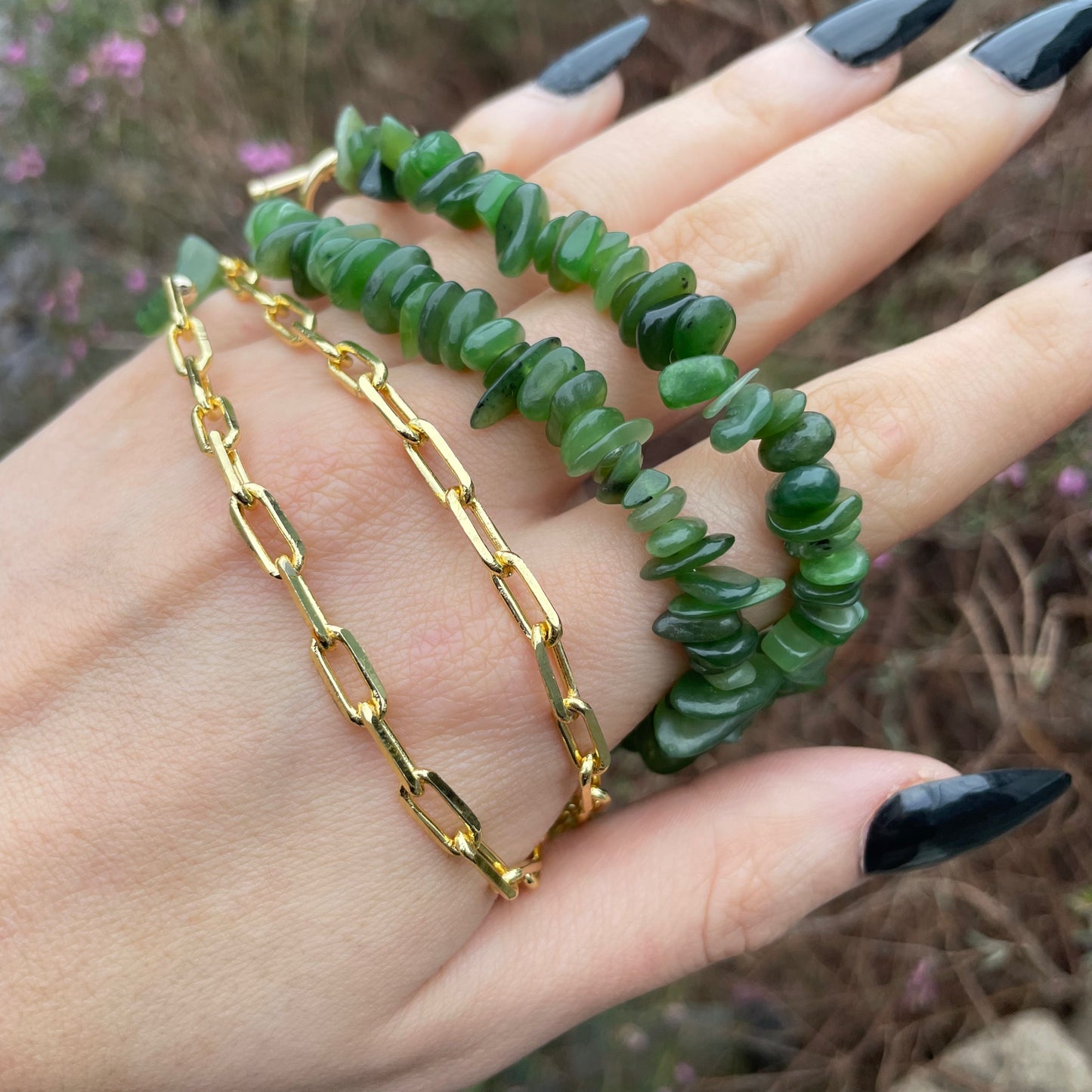Green Jade Chip Choker Necklace