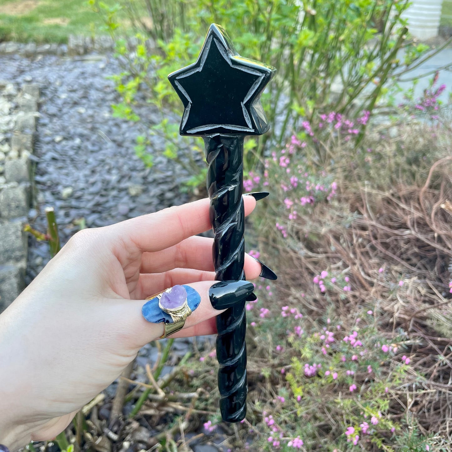 Black Obsidian Star Wand 8 Inches