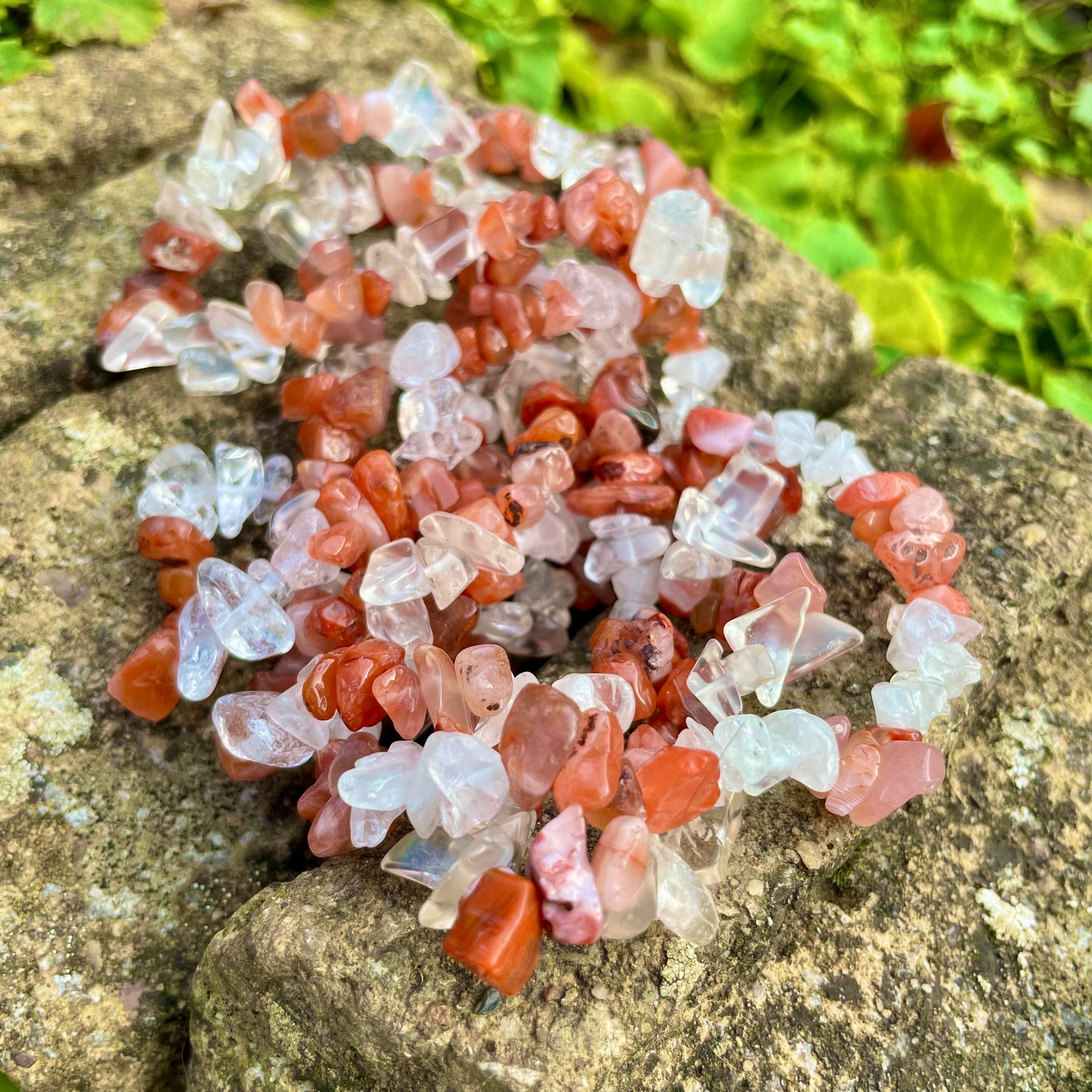 Clear Quartz and Carnelian Chip Bracelets ❤️🤍❤️
