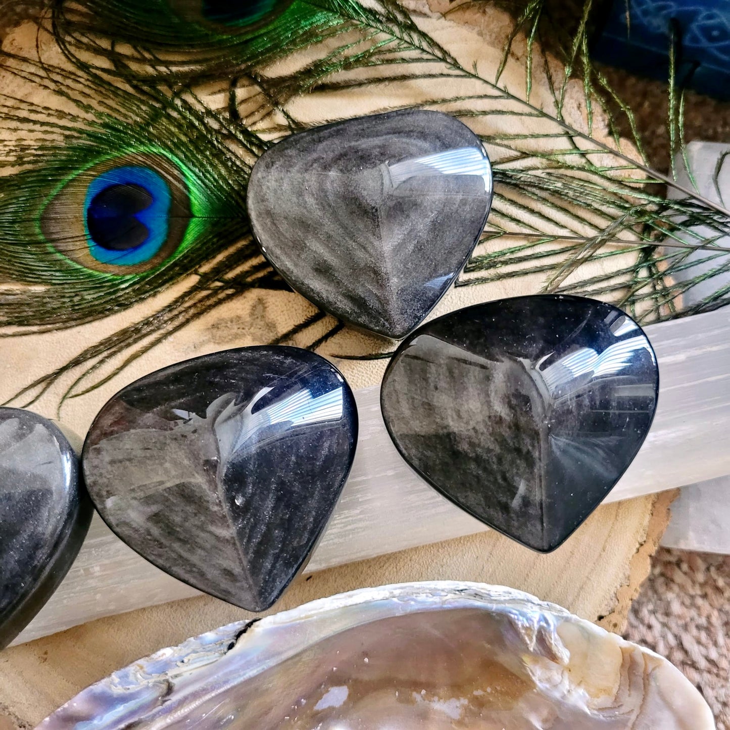Sheen Obsidian Faceted Hearts 5-6cm