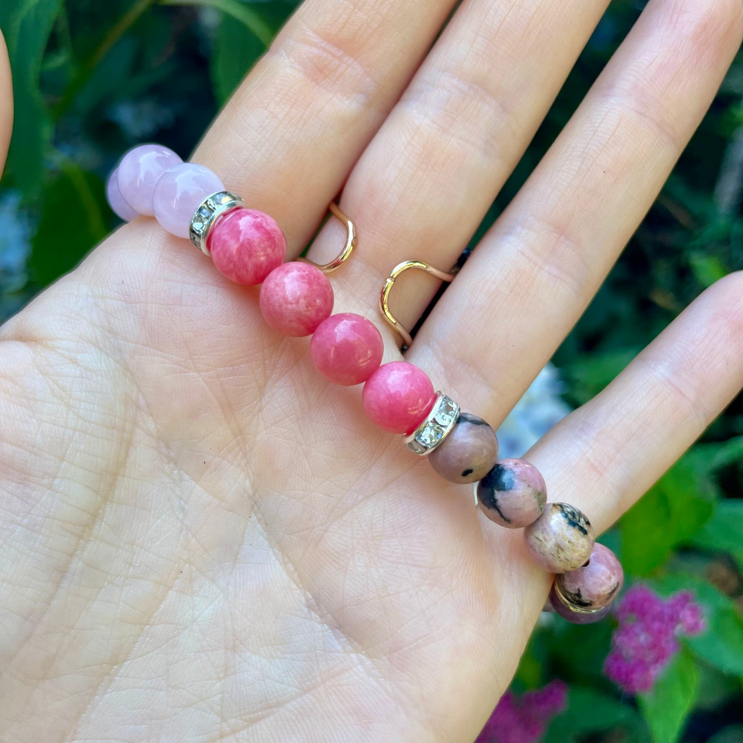 Rose Quartz, Rhodochrosite and Lepidolite and Rhodonite Beaded Bracelet 🌸💕🔮