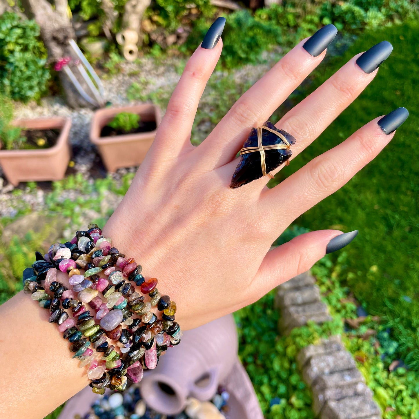 Mixed Tourmaline Chip Bracelets 🖤💗❤️