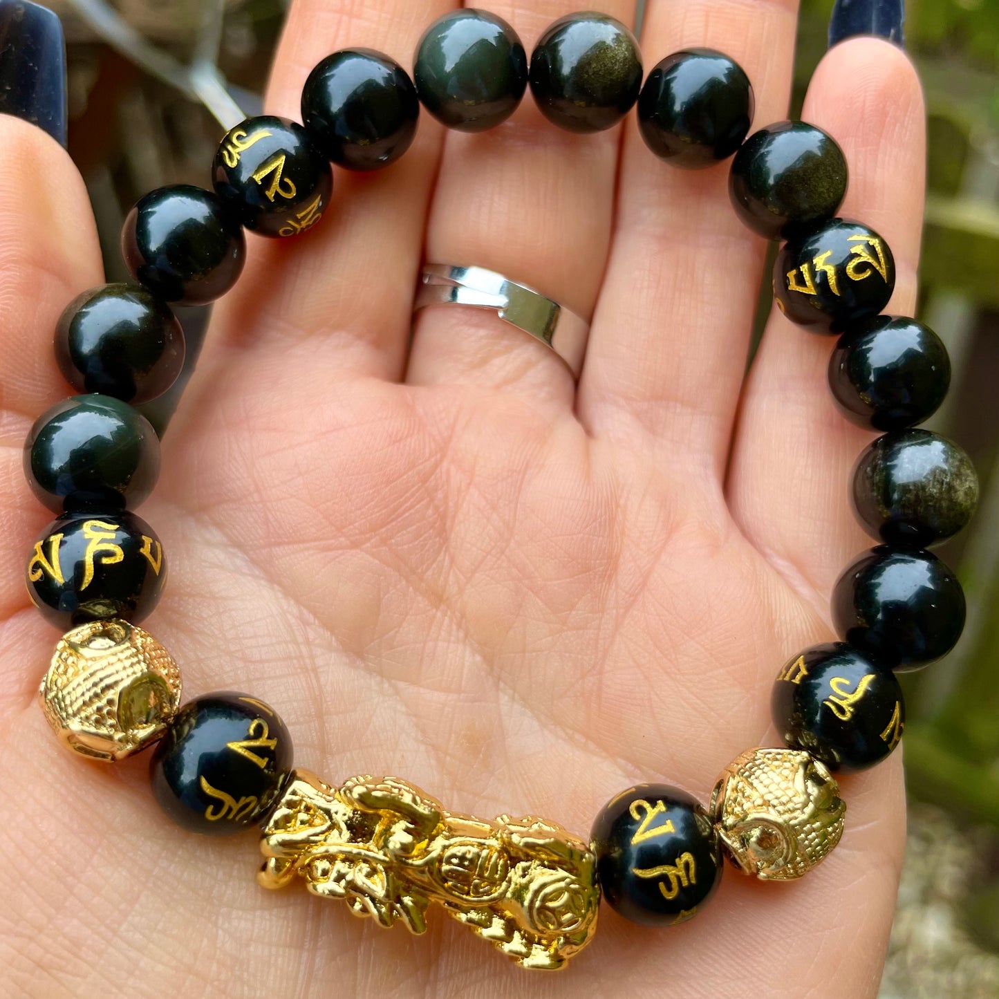 Black Obsidian Pixiu Feng Shui Beaded Bracelet ππ€