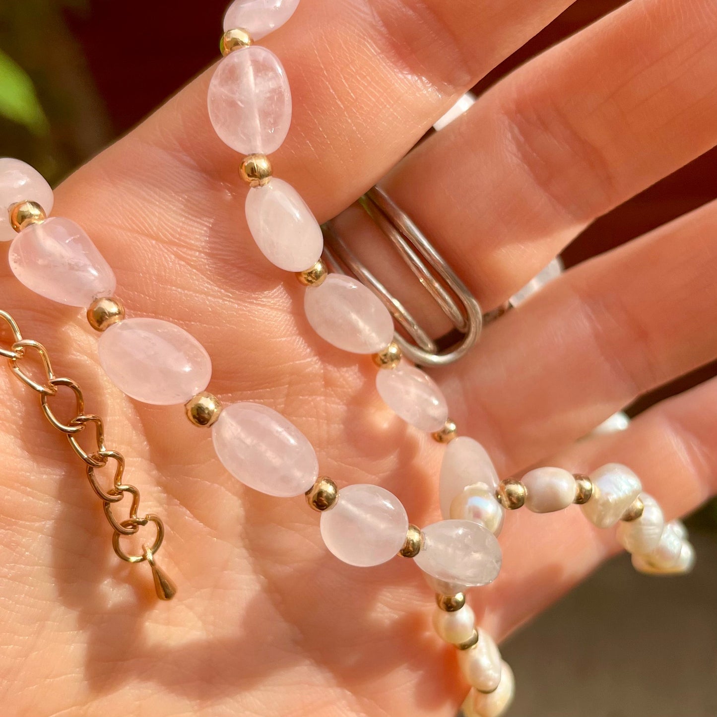 Rose Quartz and Pearl Choker Necklace