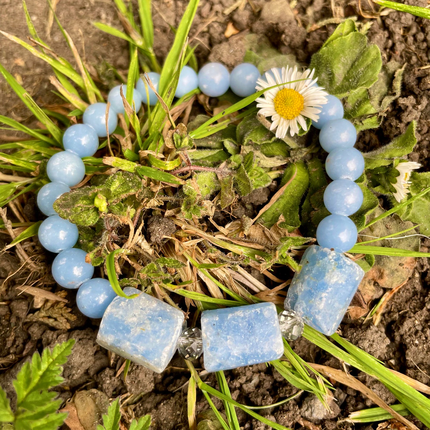 Angelite and Raw Celestite Beaded Bracelet 😇💎✨