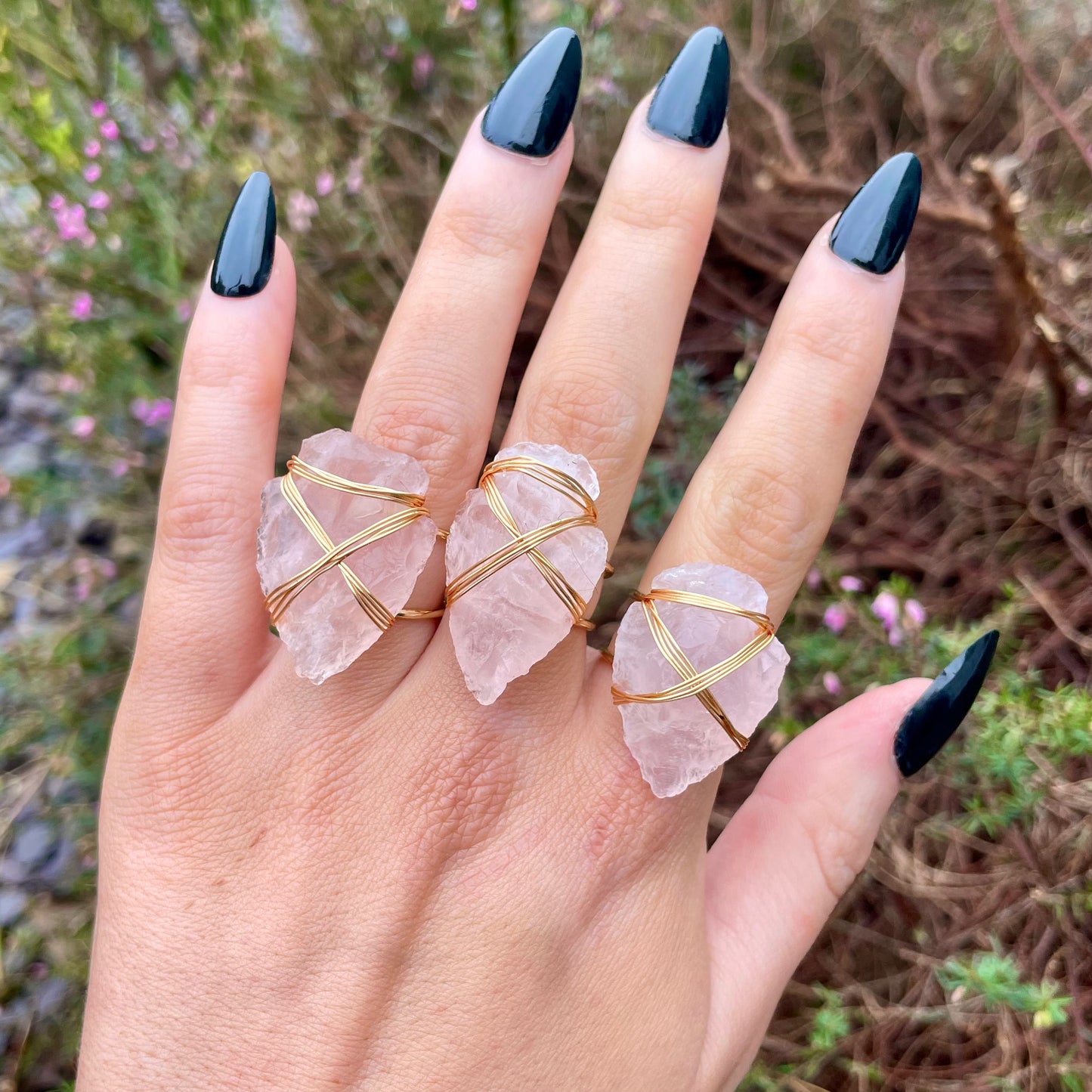 Rose Quartz Wire Wrapped Arrowhead Rings ππβ¨
