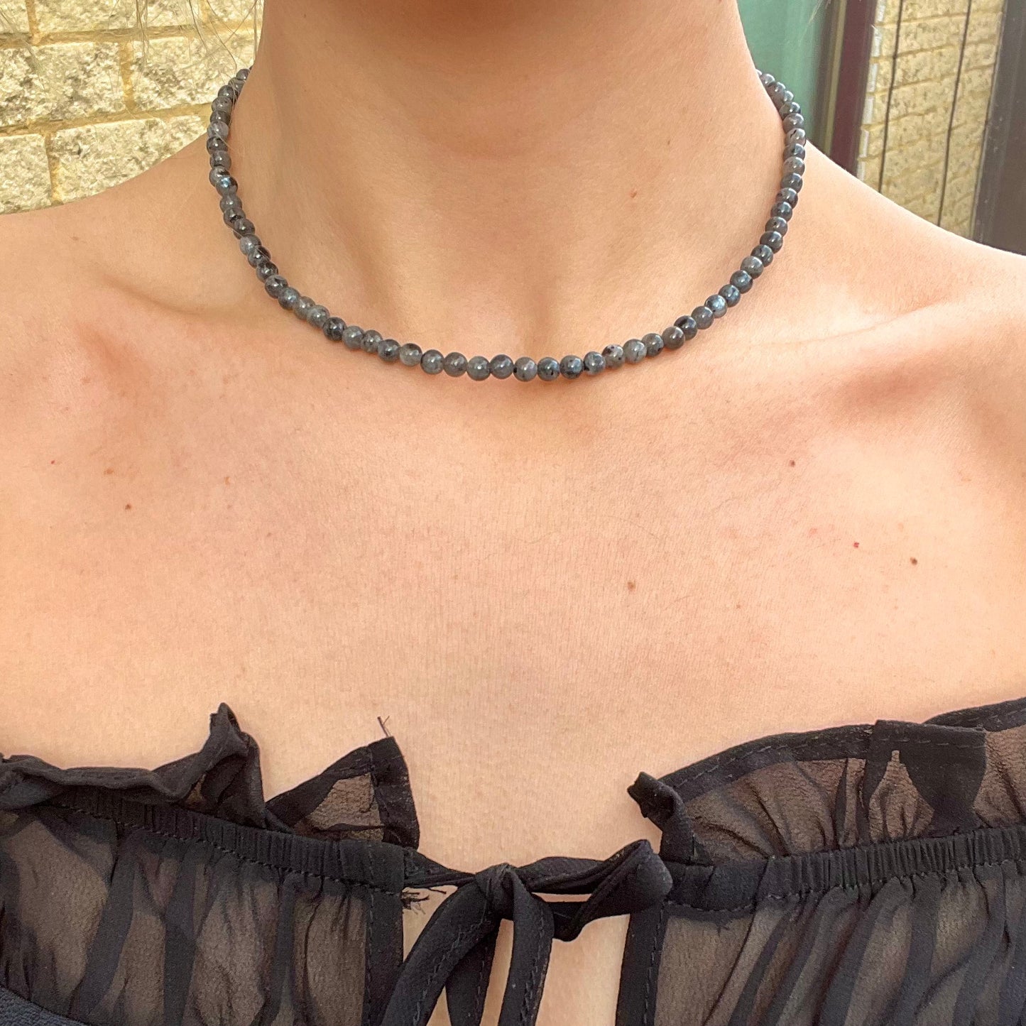 Larvikite 4mm bead Choker Necklace