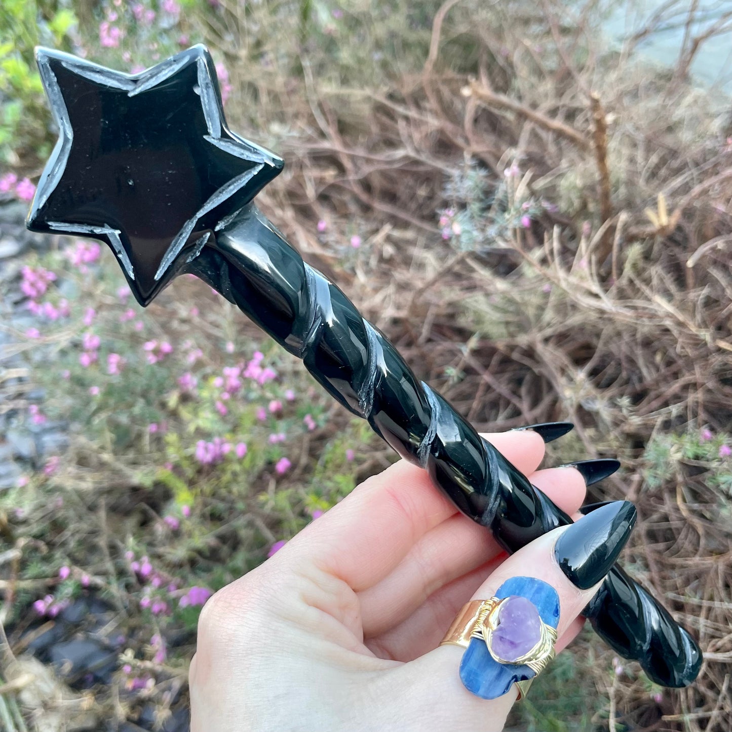 Black Obsidian Star Wand 8 Inches