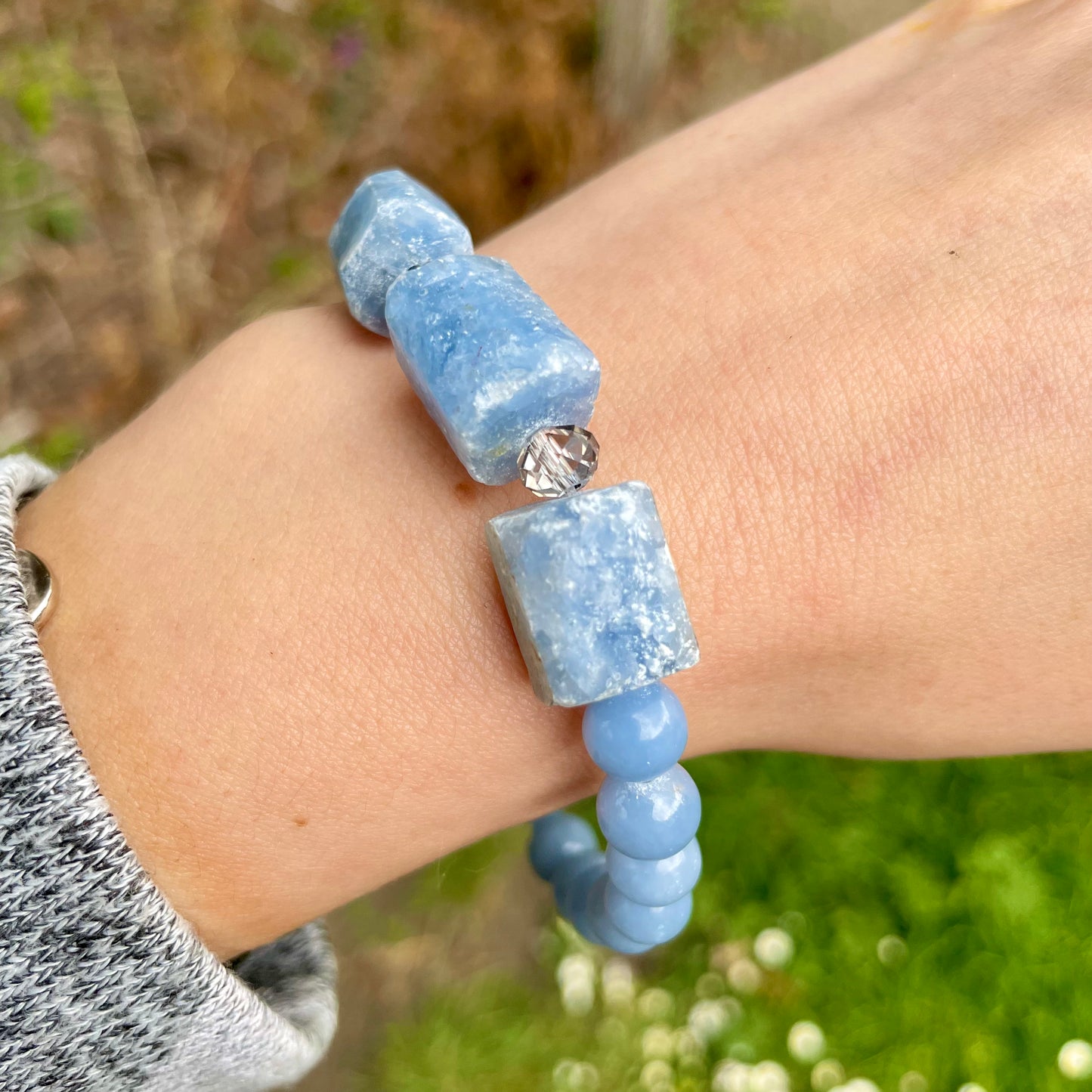 Angelite and Raw Celestite Beaded Bracelet 😇💎✨