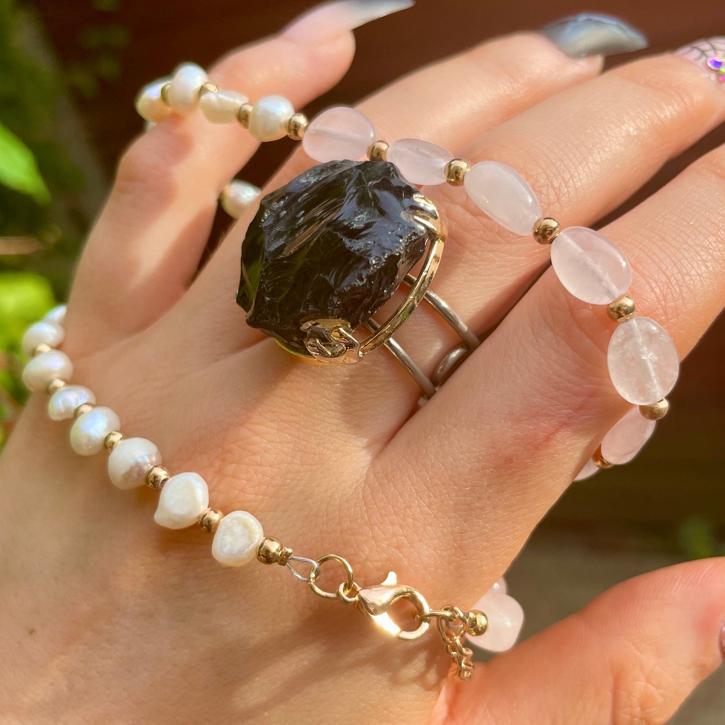 Rose Quartz and Pearl Choker Necklace