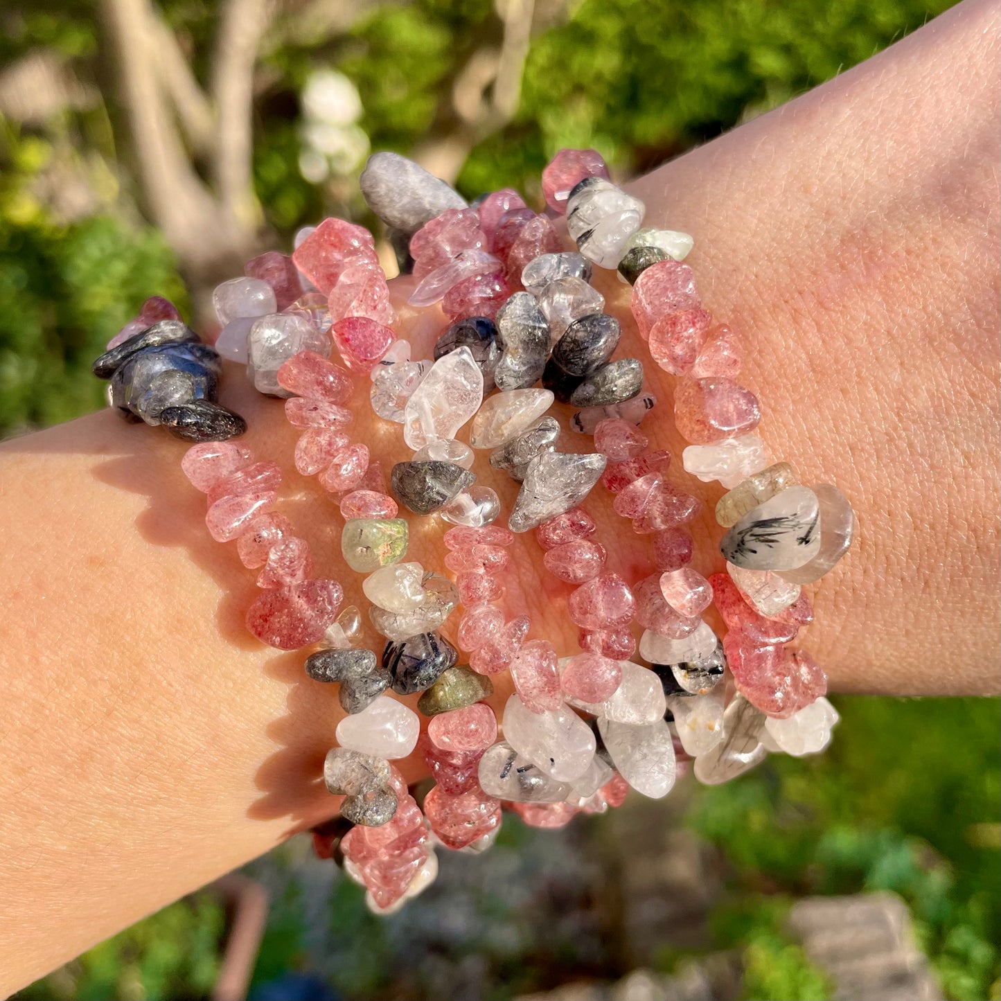 Strawberry Quartz and Rutilated Quartz Chip Bracelets ππ€π
