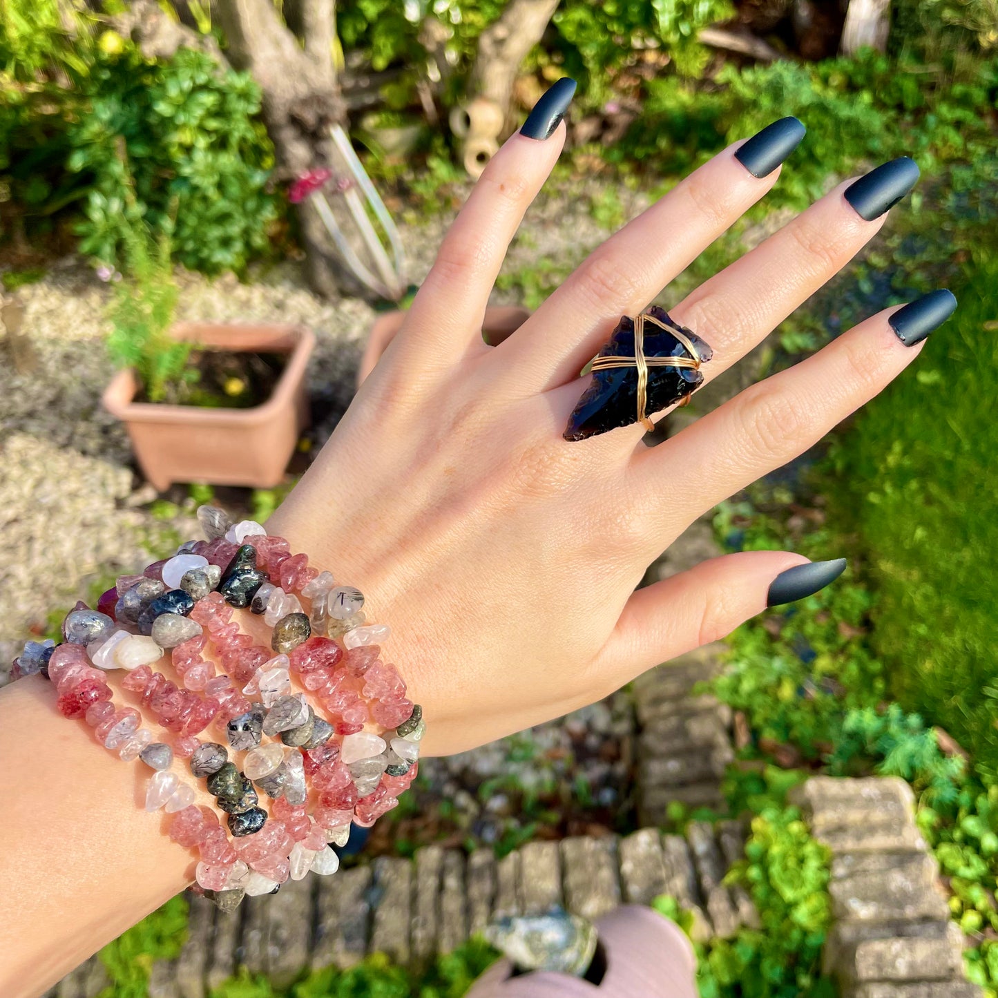 Strawberry Quartz and Rutilated Quartz Chip Bracelets ππ€π