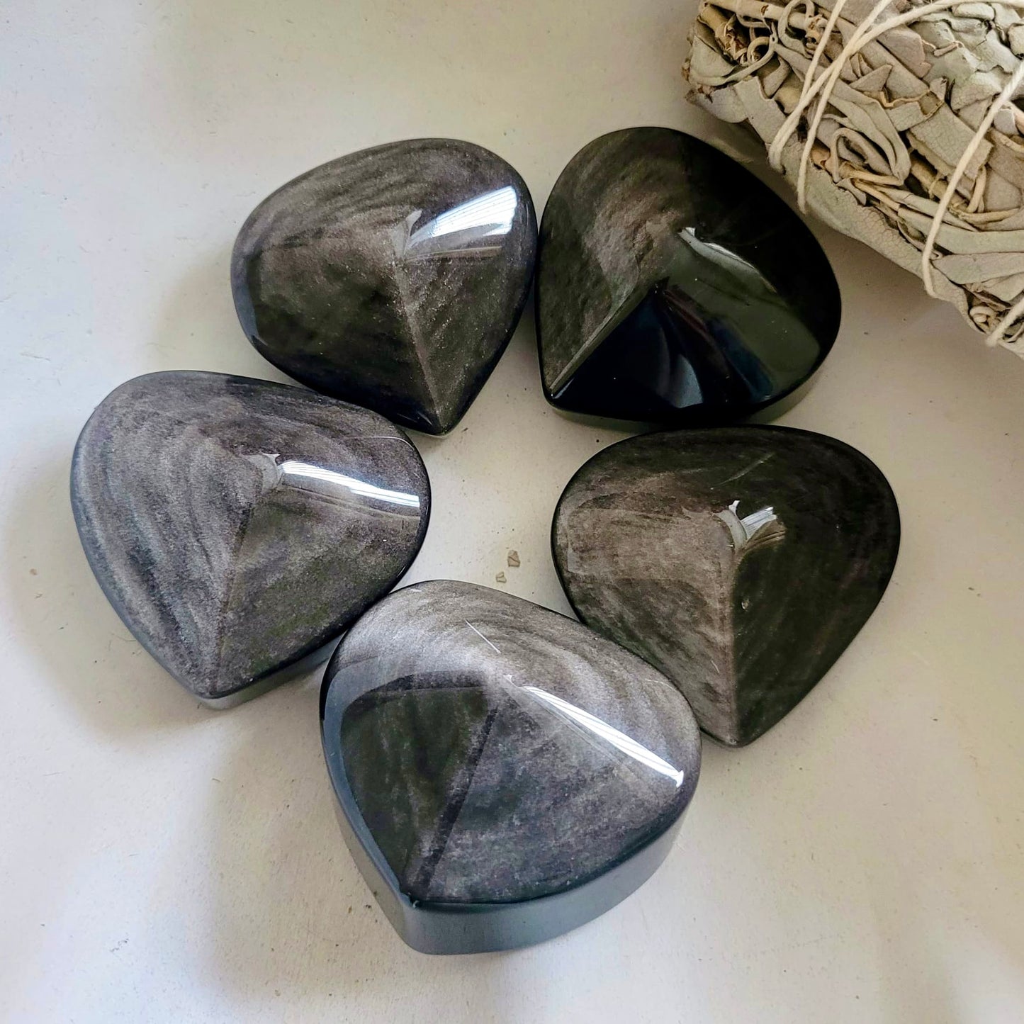 Sheen Obsidian Faceted Hearts 5-6cm