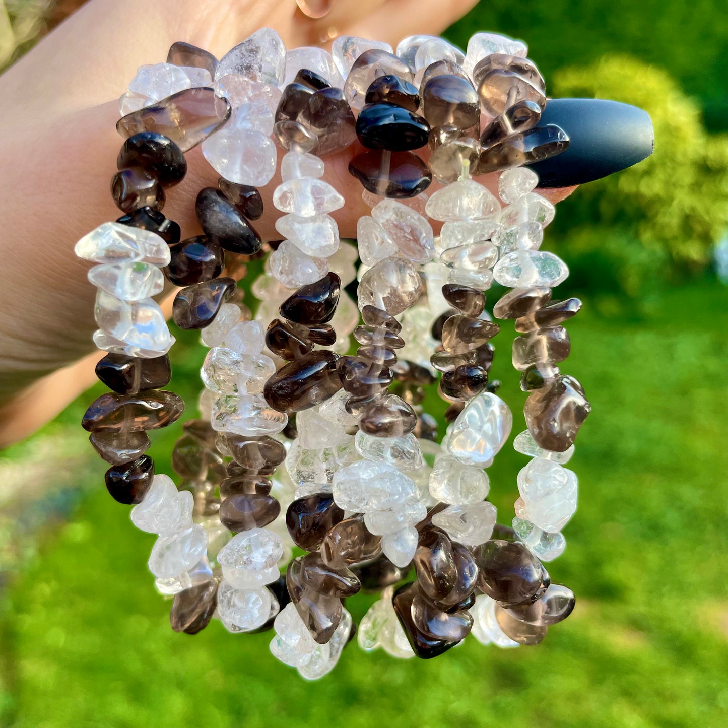 Smoky Quartz and Clear Quartz Chip Bracelets π€π€π€