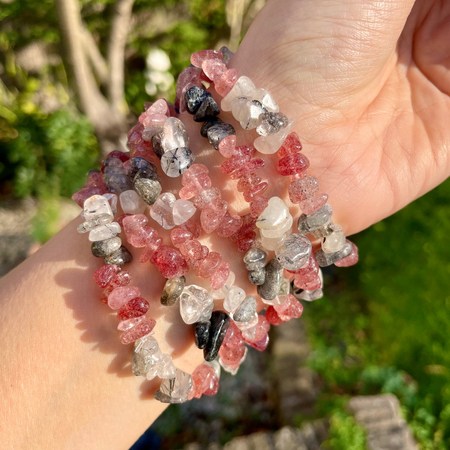 Strawberry Quartz and Rutilated Quartz Chip Bracelets ππ€π