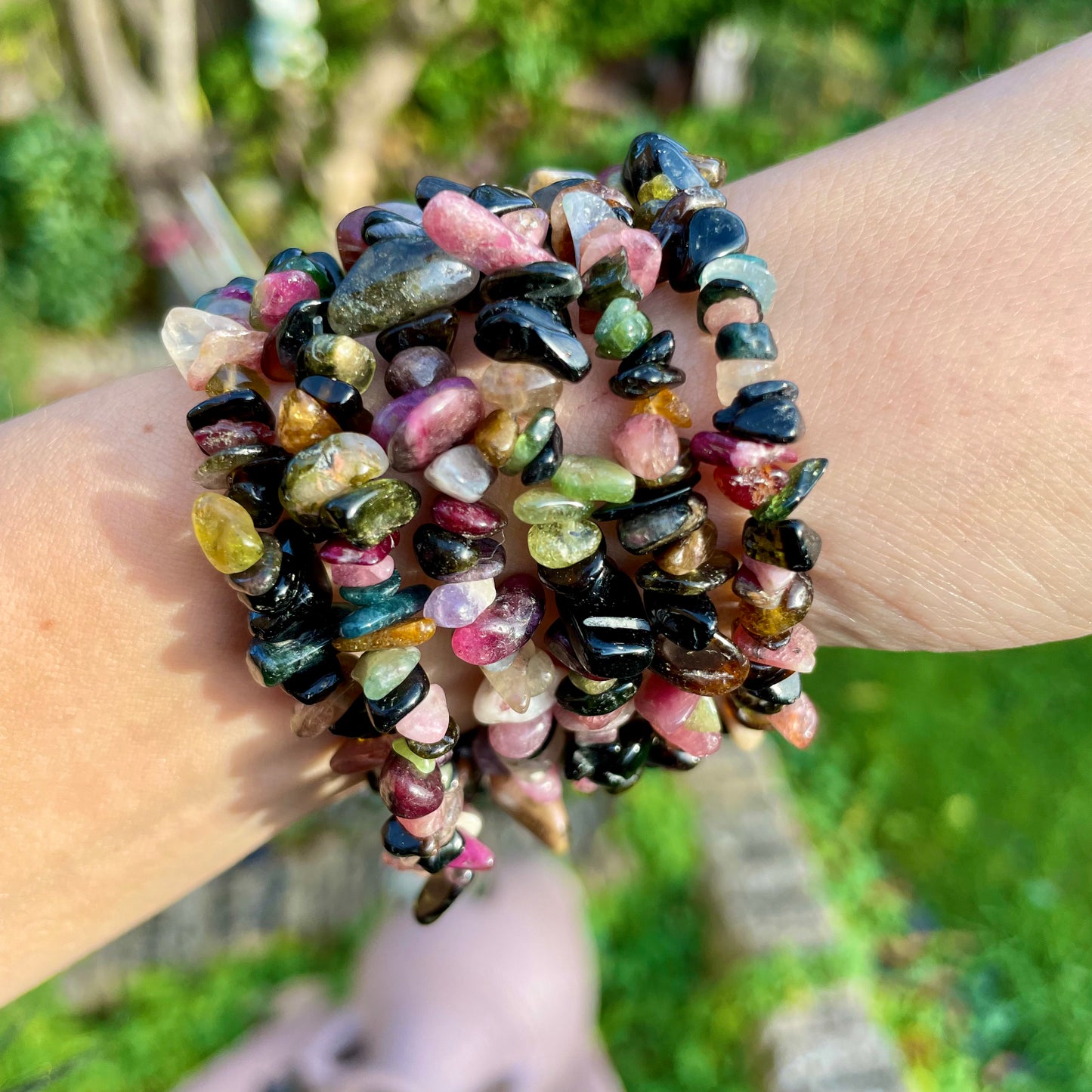 Mixed Tourmaline Chip Bracelets 🖤💗❤️