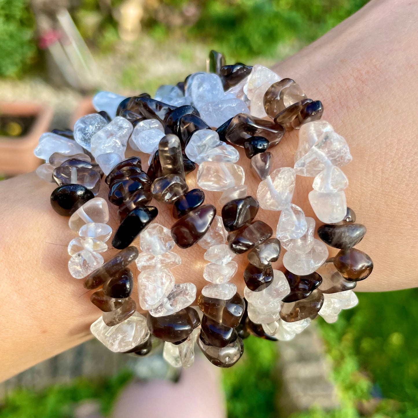 Smoky Quartz and Clear Quartz Chip Bracelets π€π€π€