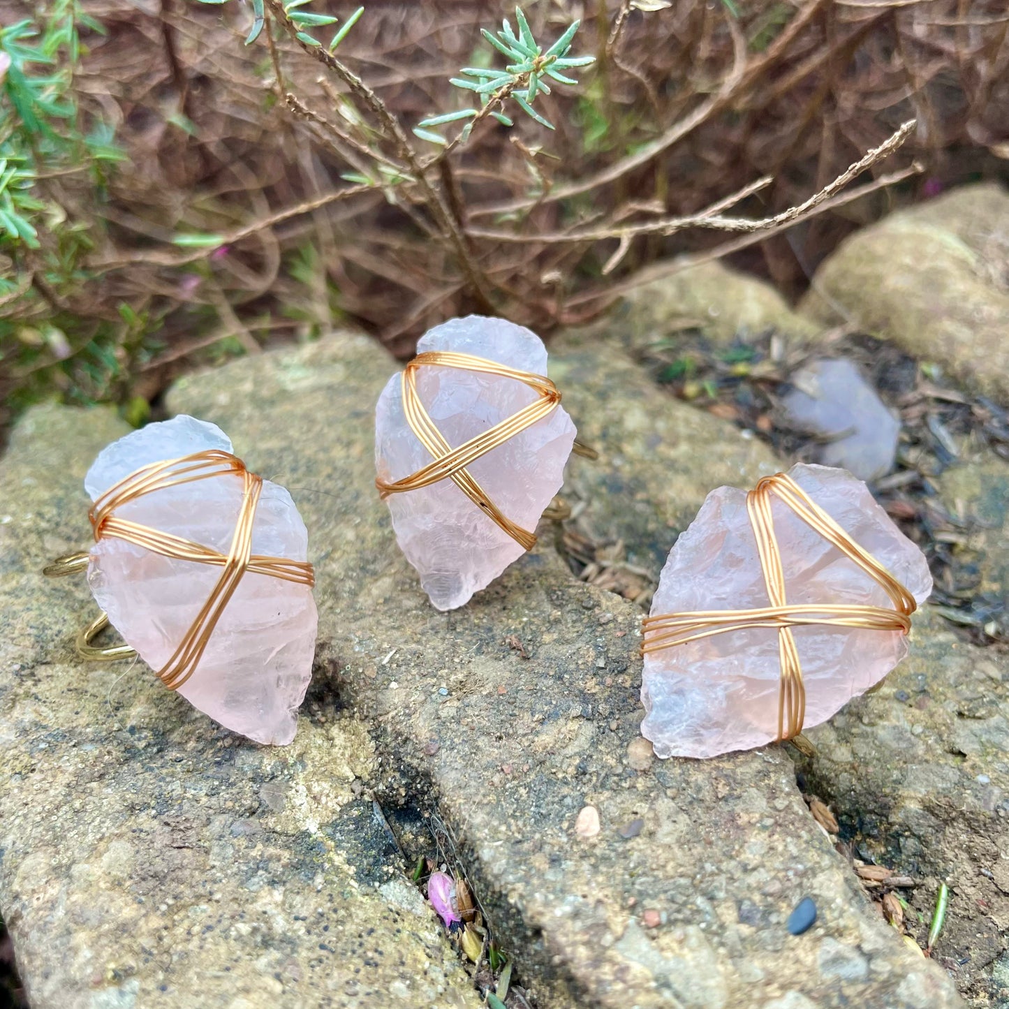Rose Quartz Wire Wrapped Arrowhead Rings ππβ¨