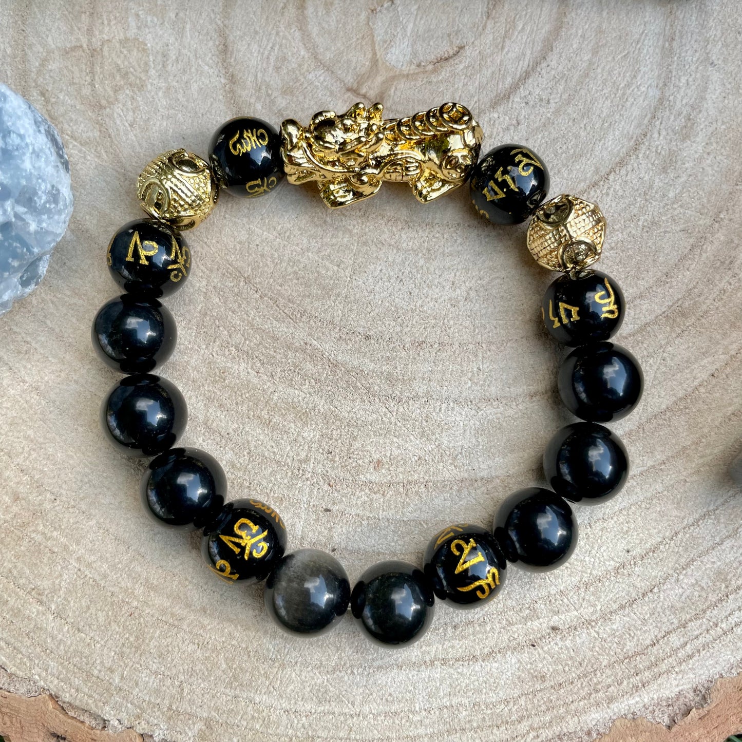 Black Obsidian Pixiu Feng Shui Beaded Bracelet ππ€