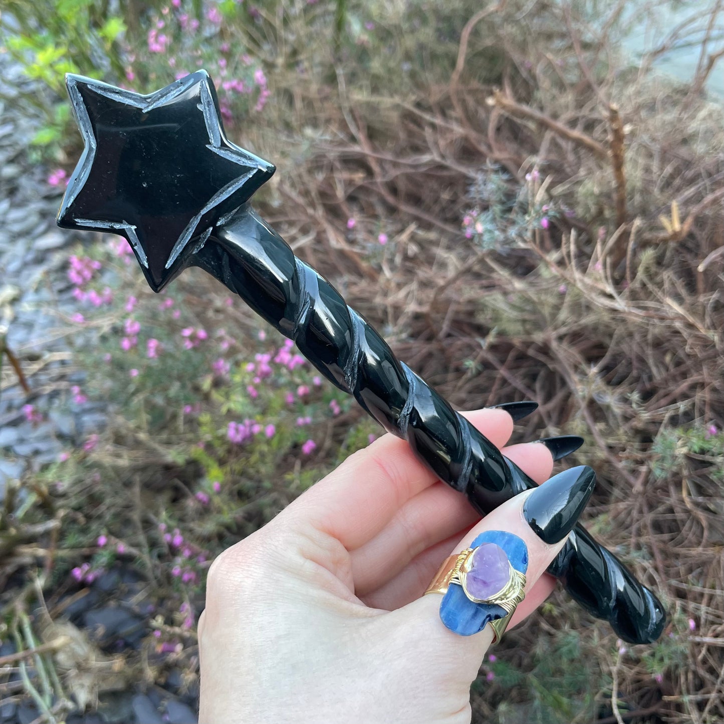 Black Obsidian Star Wand 8 Inches