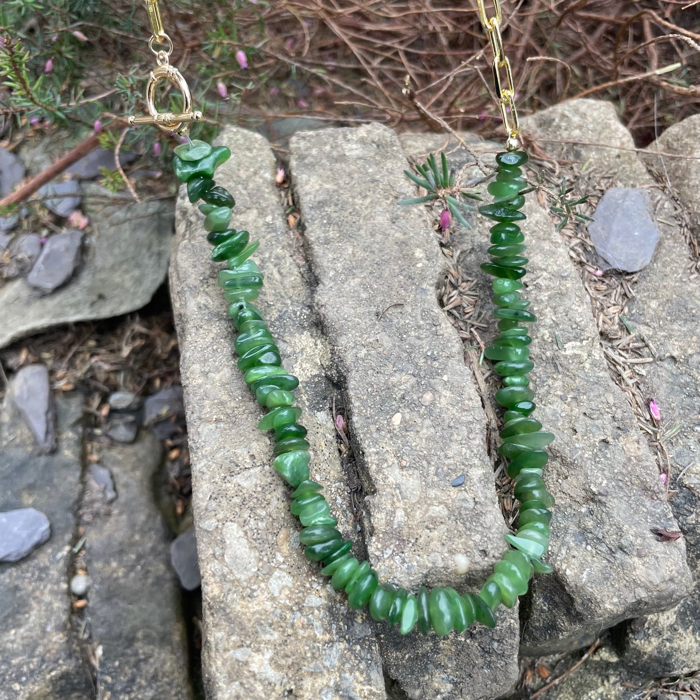Green Jade Chip Choker Necklace