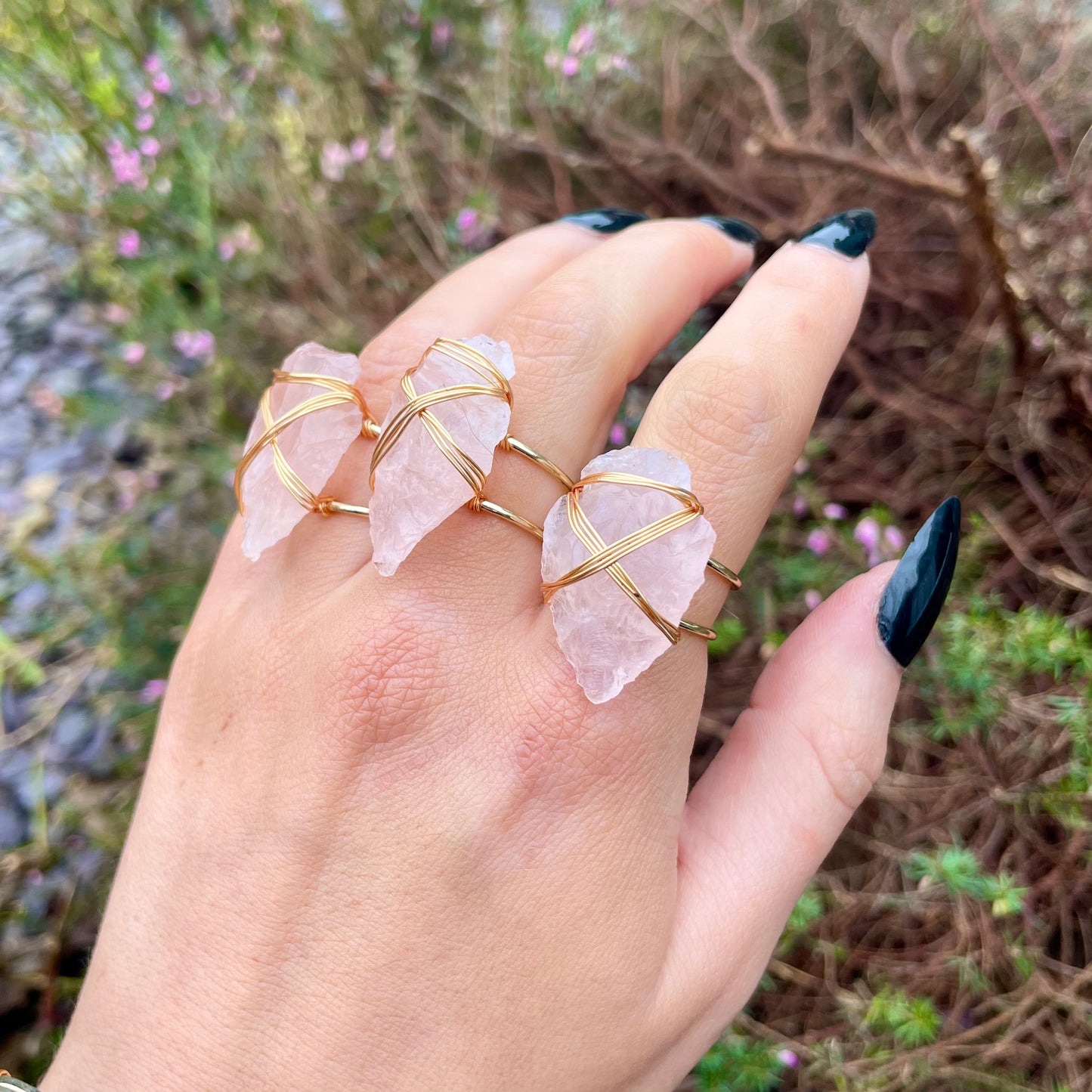 Rose Quartz Wire Wrapped Arrowhead Rings ππβ¨