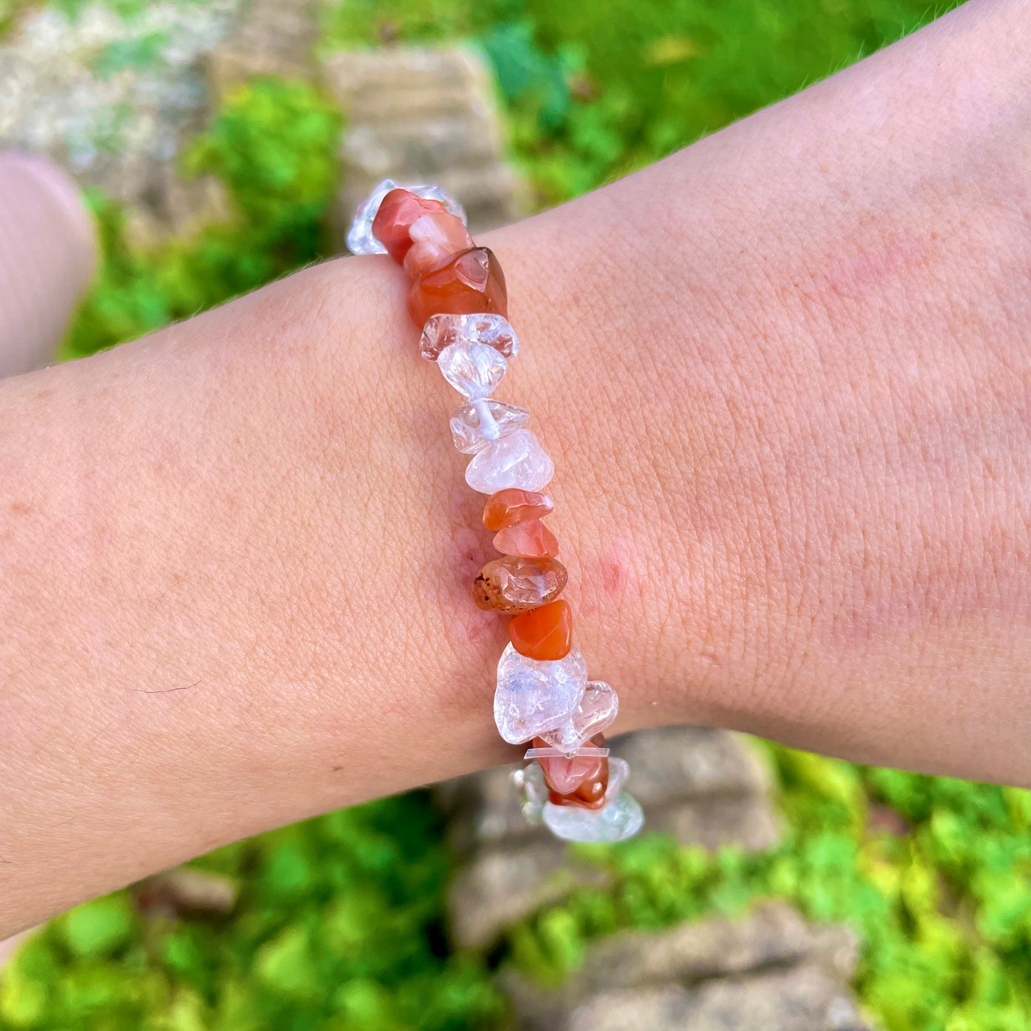 Clear Quartz and Carnelian Chip Bracelets ❤️🤍❤️