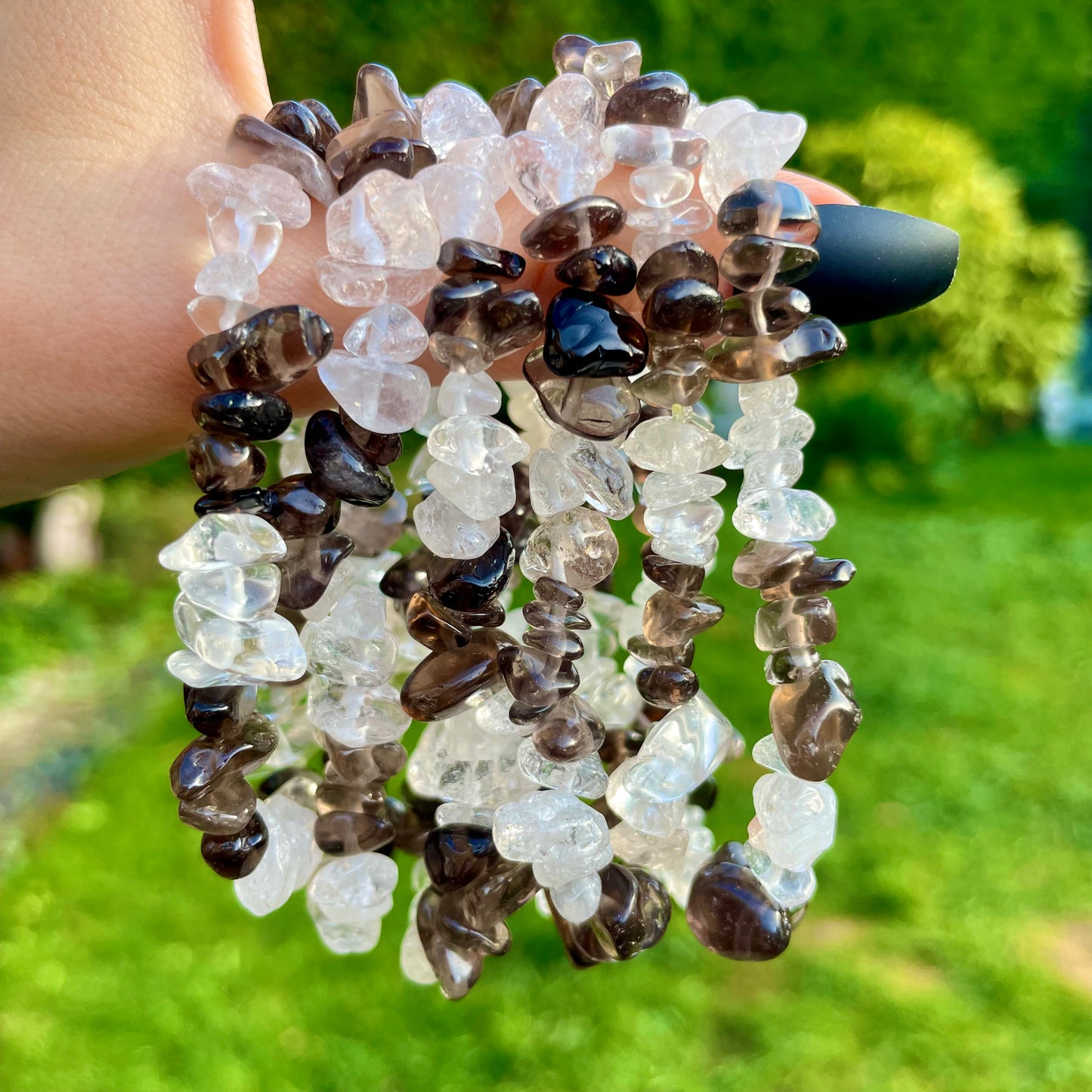 Smoky Quartz and Clear Quartz Chip Bracelets π€π€π€