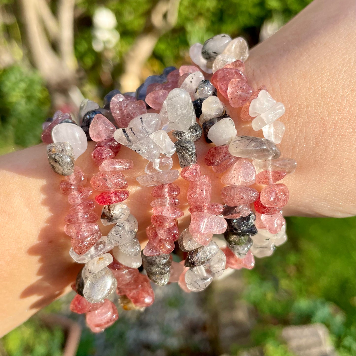 Strawberry Quartz and Rutilated Quartz Chip Bracelets ππ€π