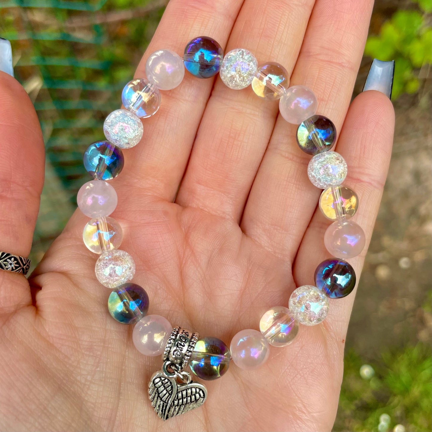 Mixed Aura Quartz Beaded Bracelet 💖✨👑🦋