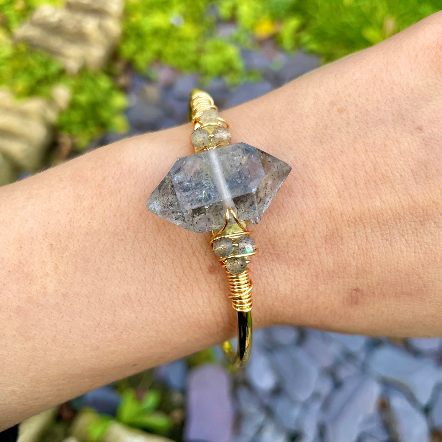 Herkimer Diamond Cuff Bangle - Gold or Silver