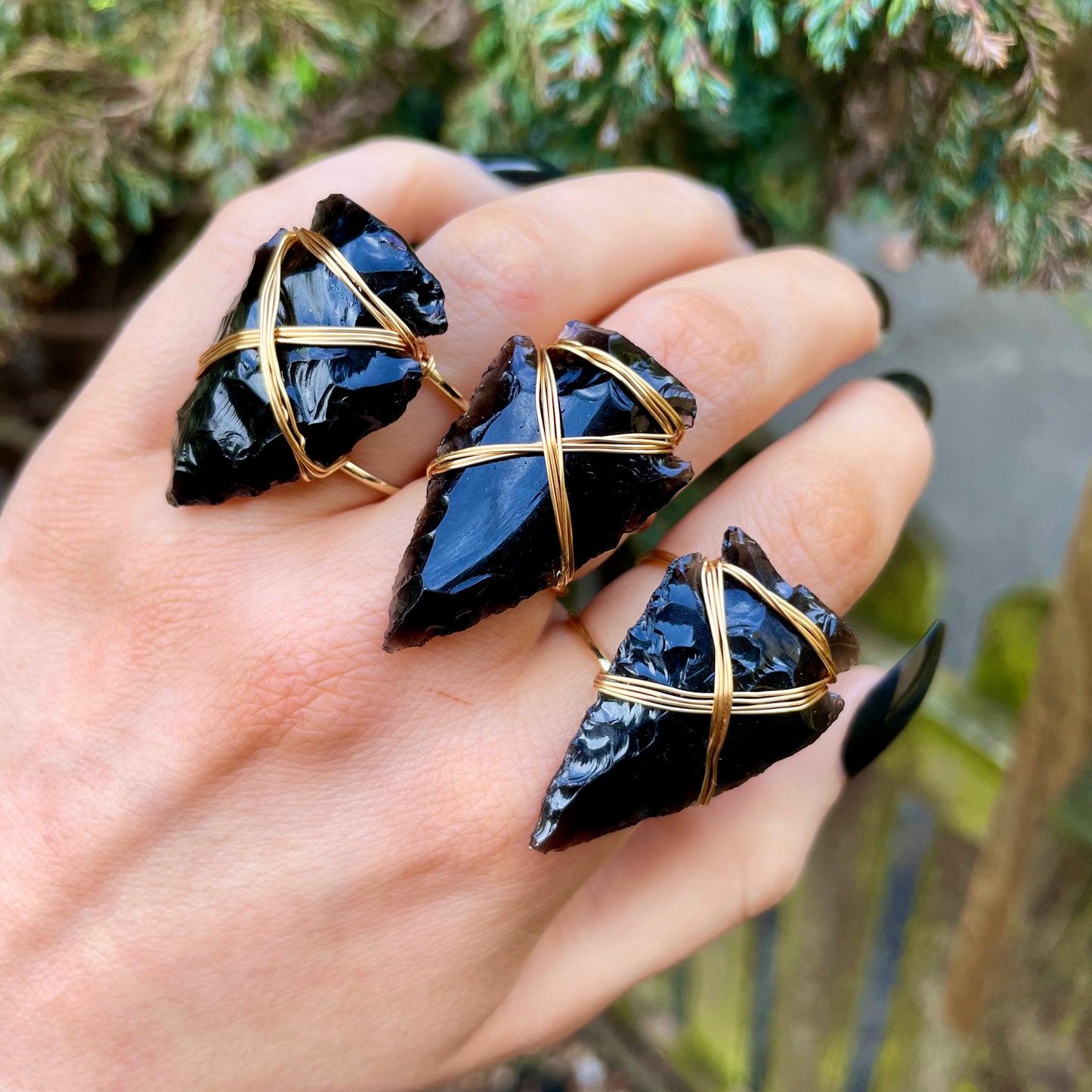 Black Obsidian Wire Wrapped Arrowhead Rings 🖤🌙✨