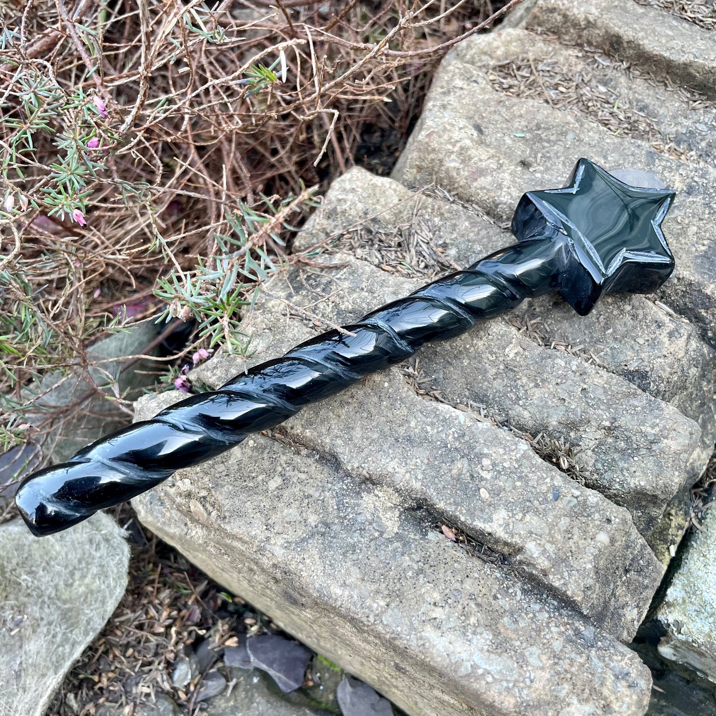 Black Obsidian Star Wand 8 Inches