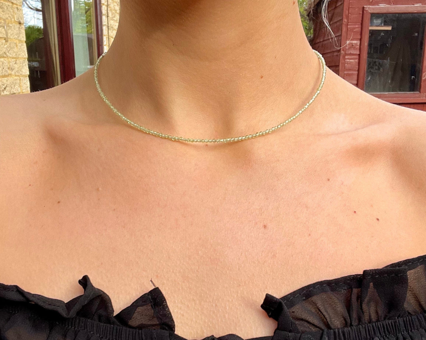 Peridot Choker Necklace 3mm faceted beads