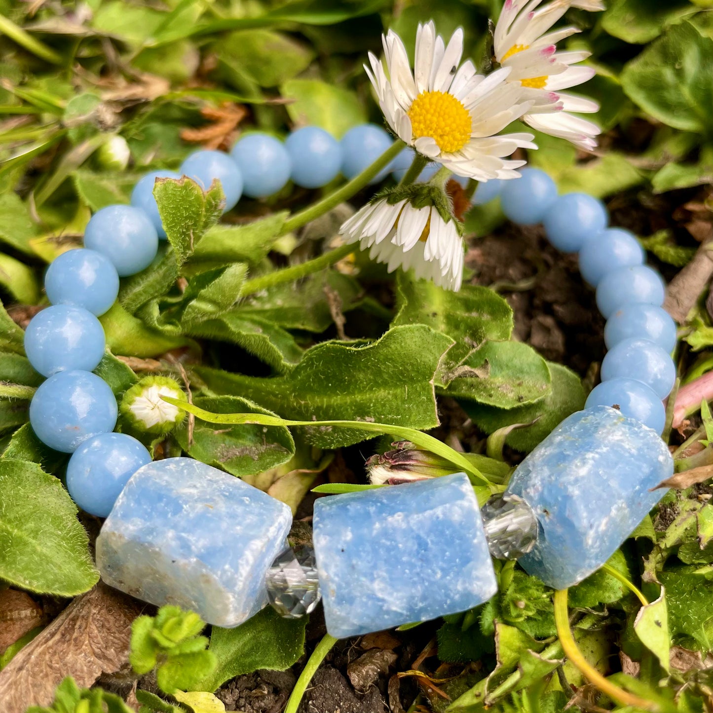 Angelite and Raw Celestite Beaded Bracelet 😇💎✨