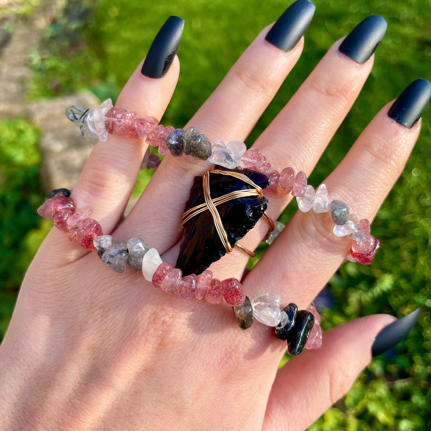 Strawberry Quartz and Rutilated Quartz Chip Bracelets ππ€π