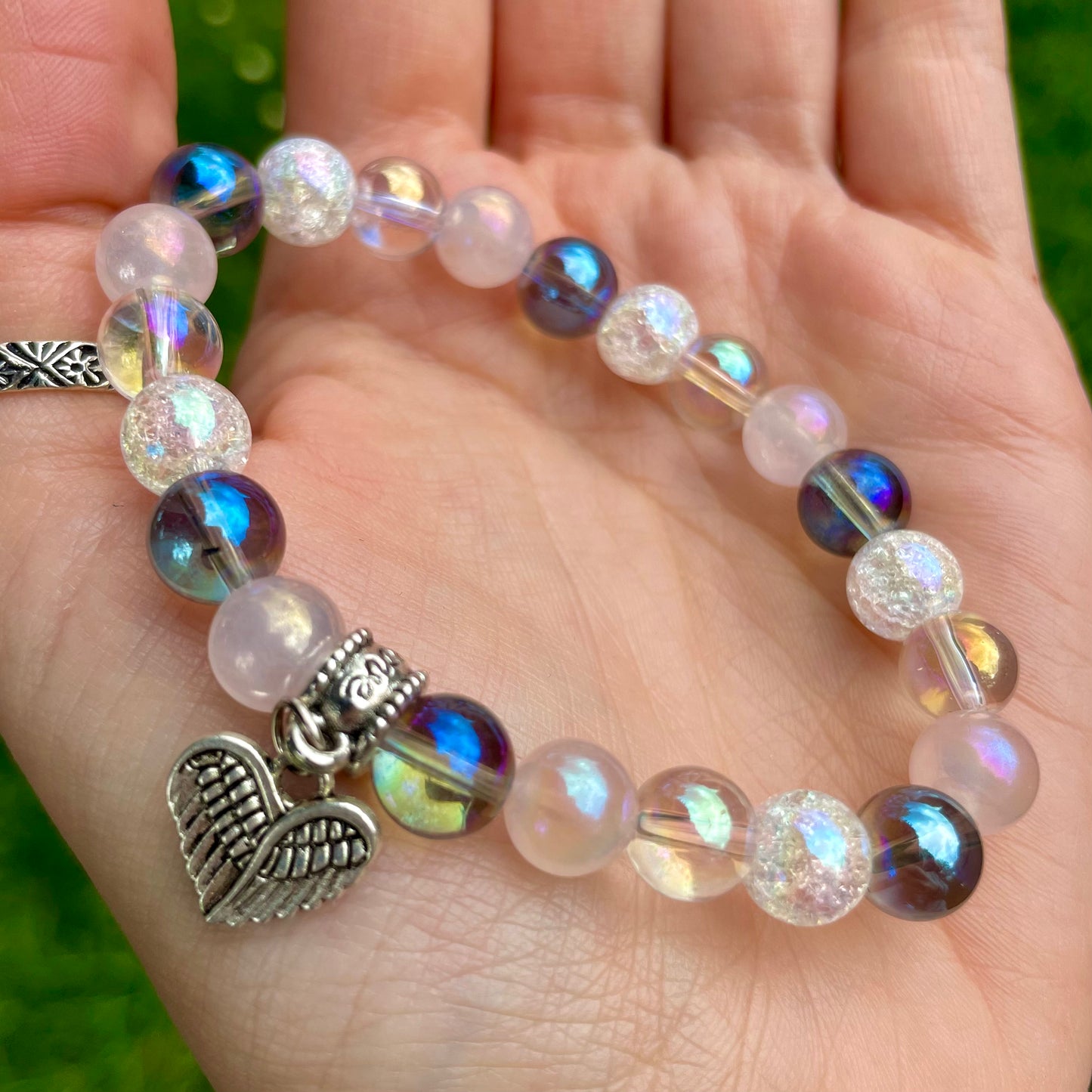 Mixed Aura Quartz Beaded Bracelet 💖✨👑🦋