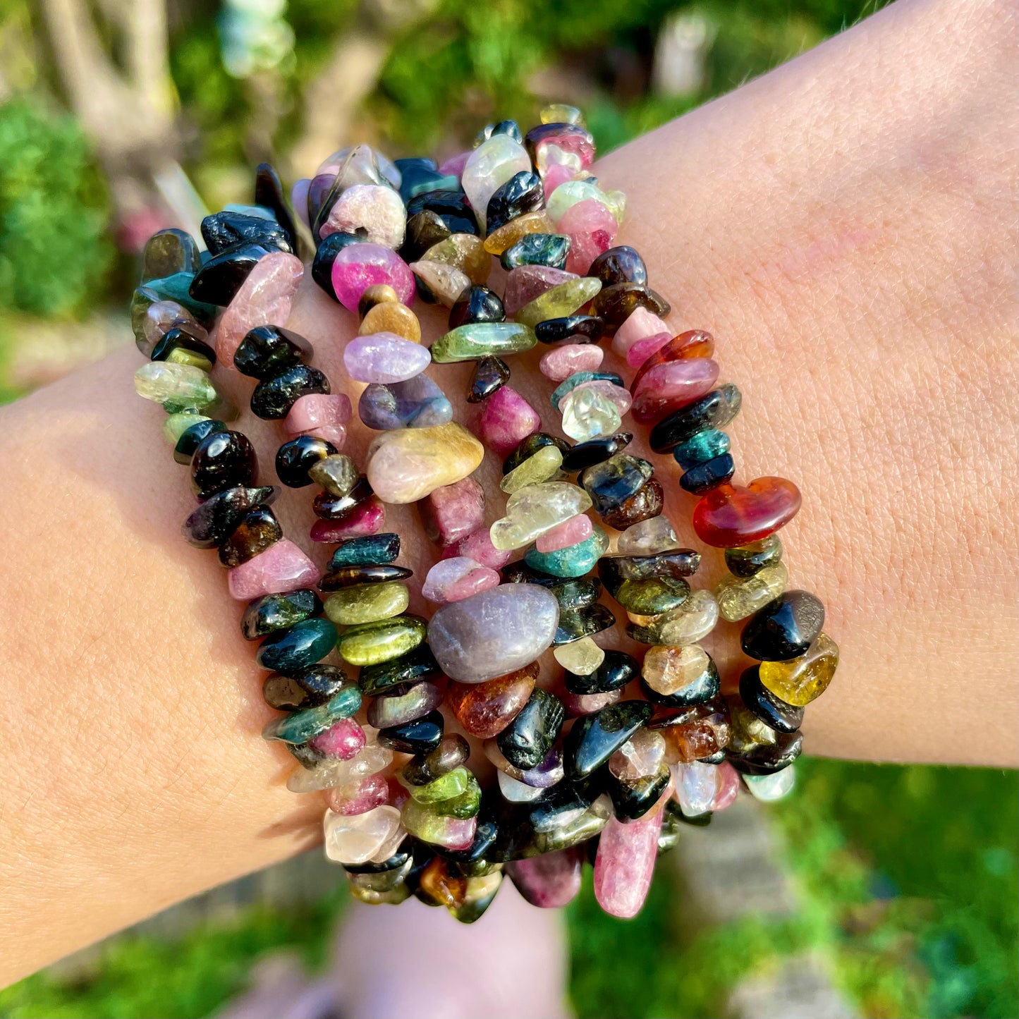 Mixed Tourmaline Chip Bracelets 🖤💗❤️