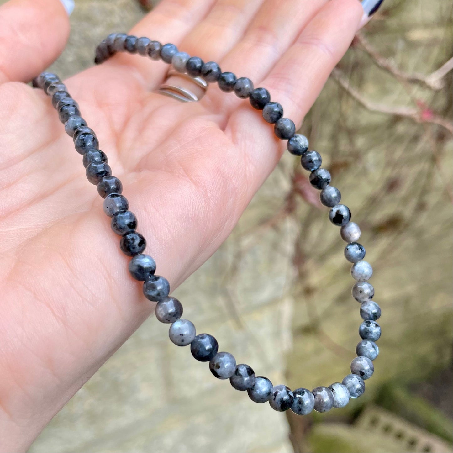 Larvikite 4mm bead Choker Necklace