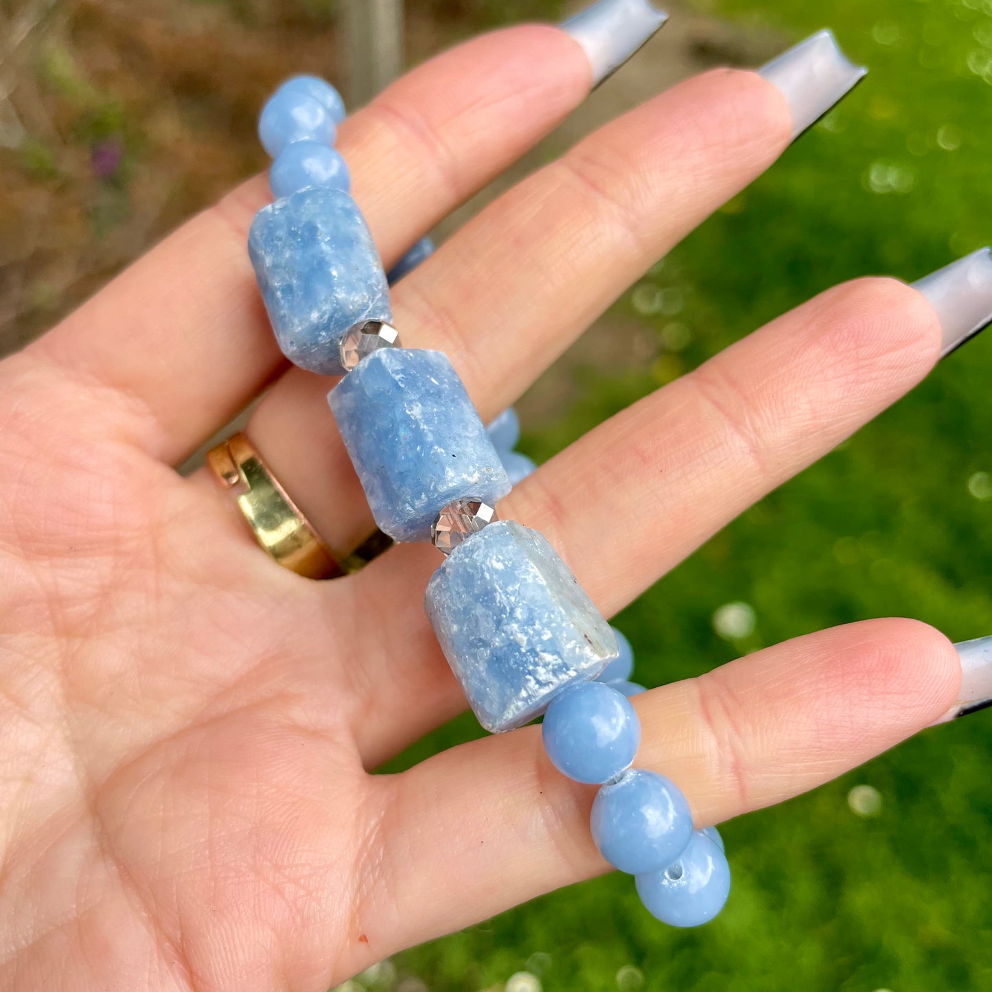 Angelite and Raw Celestite Beaded Bracelet 😇💎✨